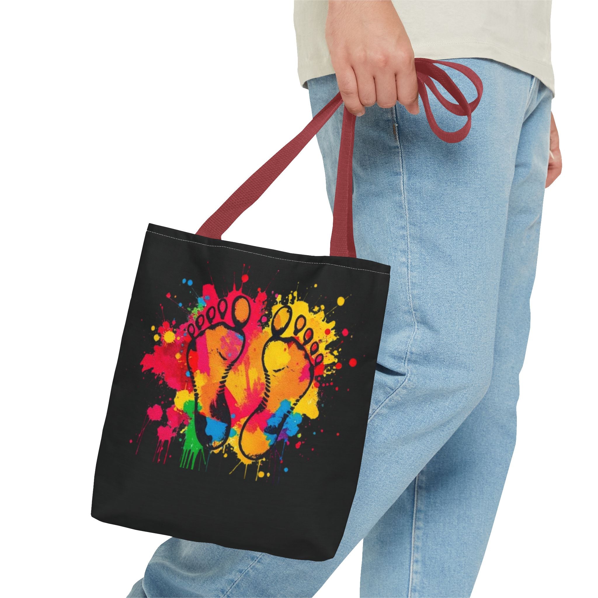 Rainbow Paint Splatter Footprints Tote Bag