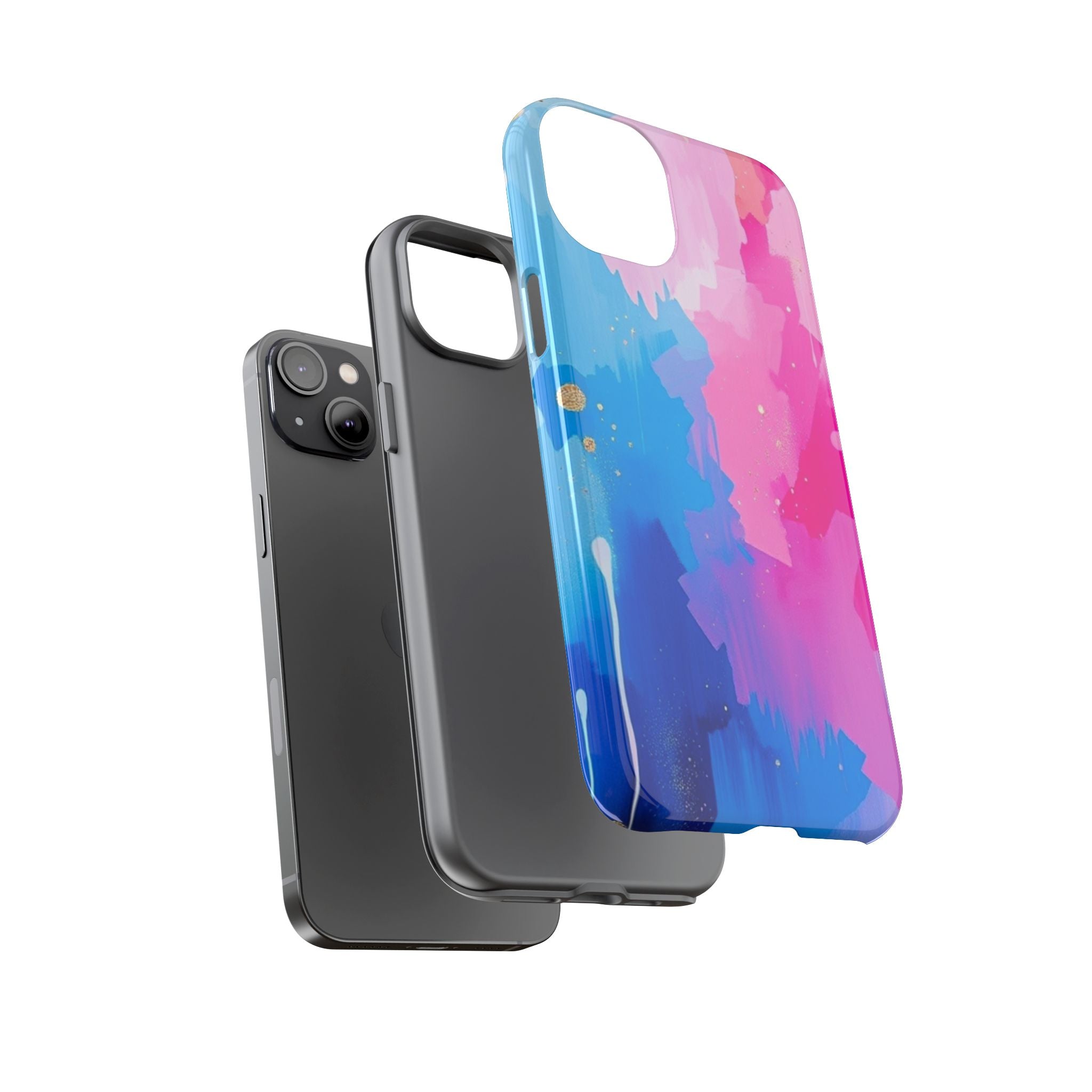 Android OR iPhone Compatible Cases - Pink and Blue Color Splash Design