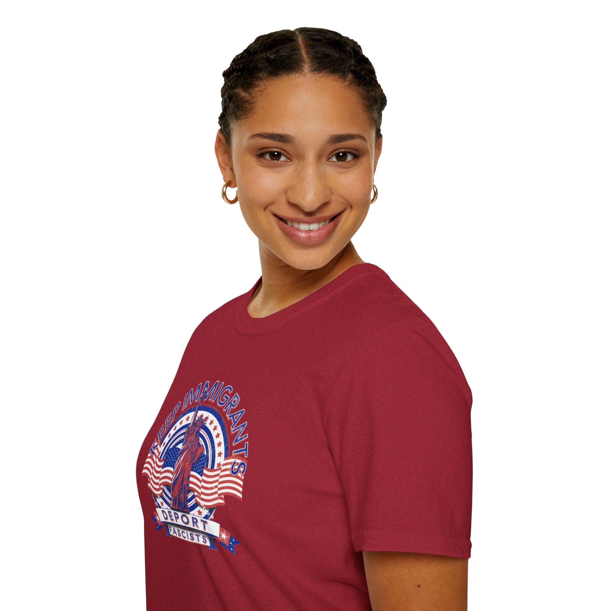 American Patriot - Keep Immigrants Deport Fascists Unisex T-Shirt - Celebrate Freedom & Diversity