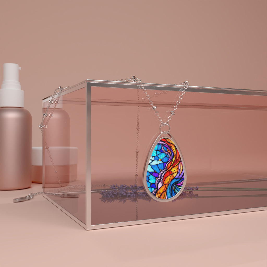 Oval Necklace- Fire and Ice Design Pendant