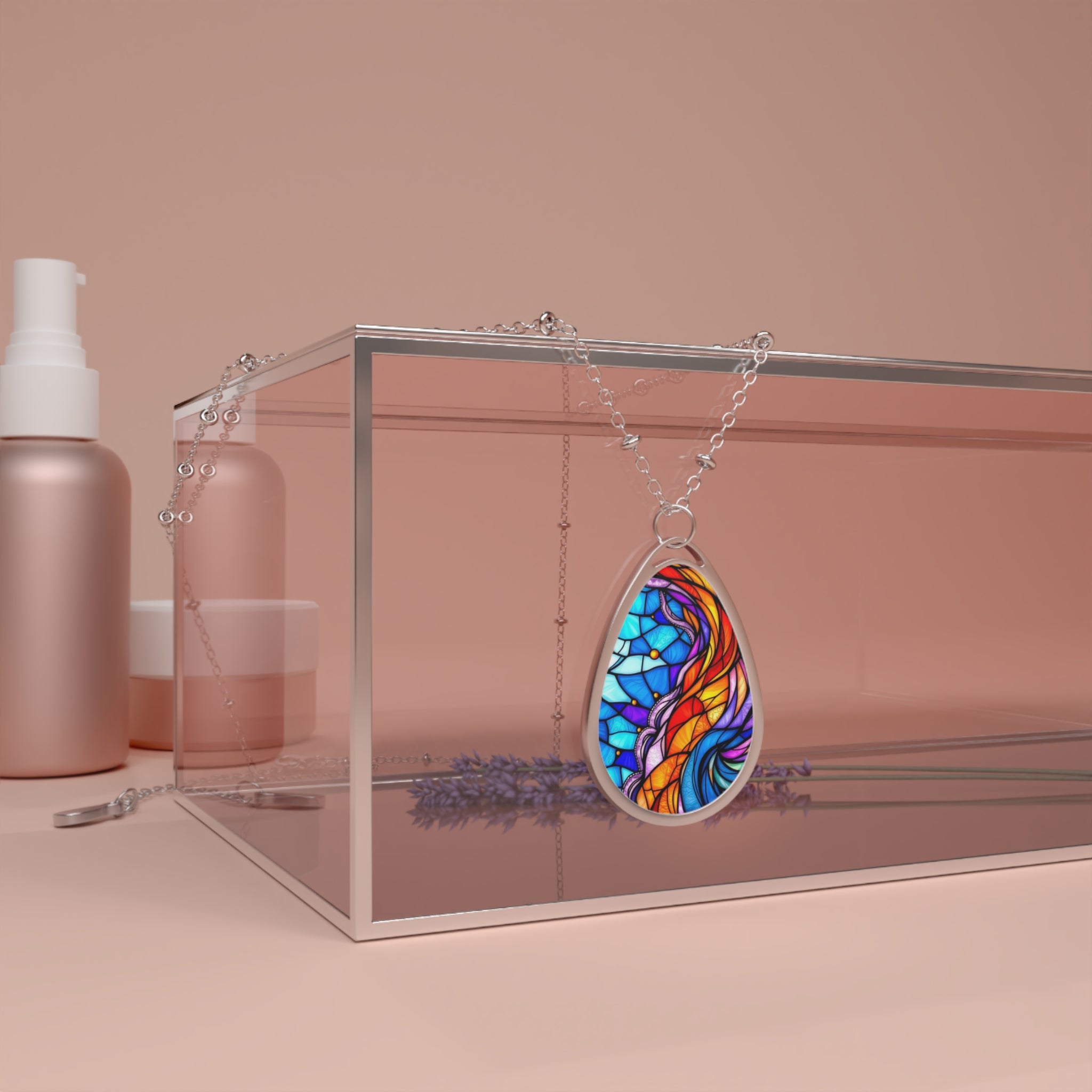 Oval Necklace- Fire and Ice Design Pendant