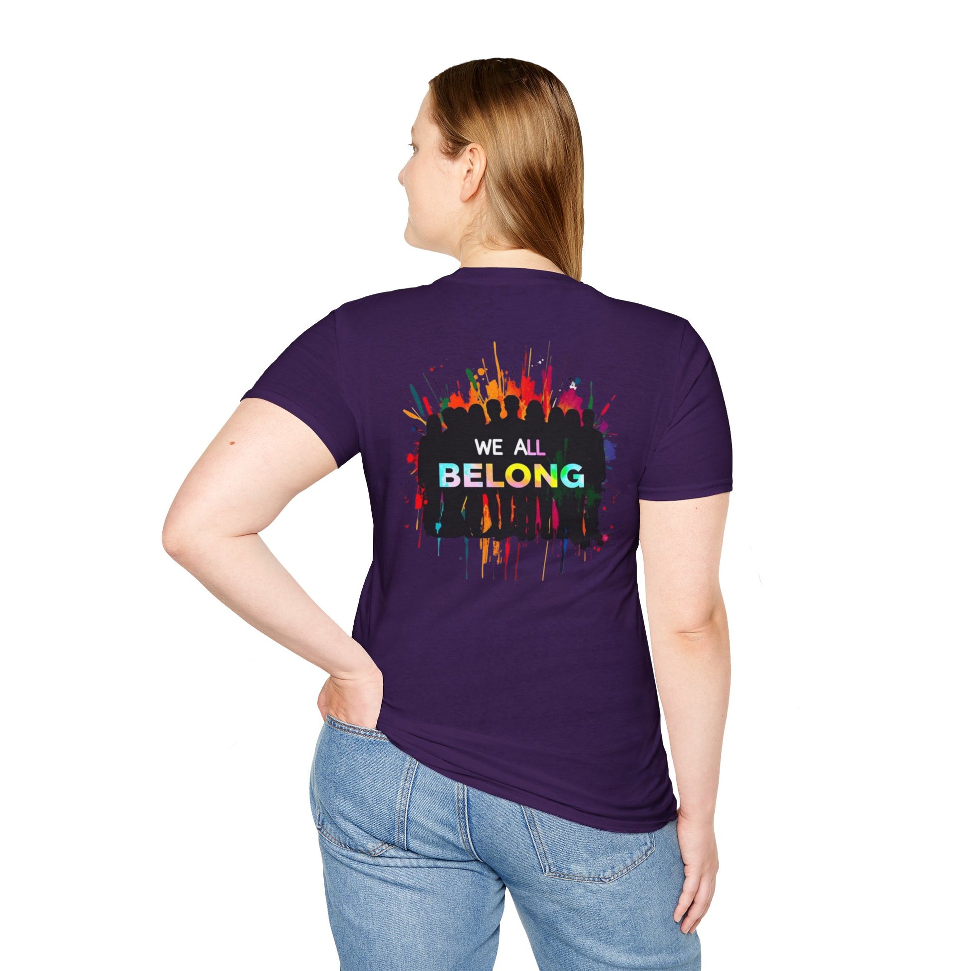 Unisex Softstyle T-Shirt: "Conversion Therapy is Torture" & "We All Belong" - LGBTQ+ Empowerment Tee