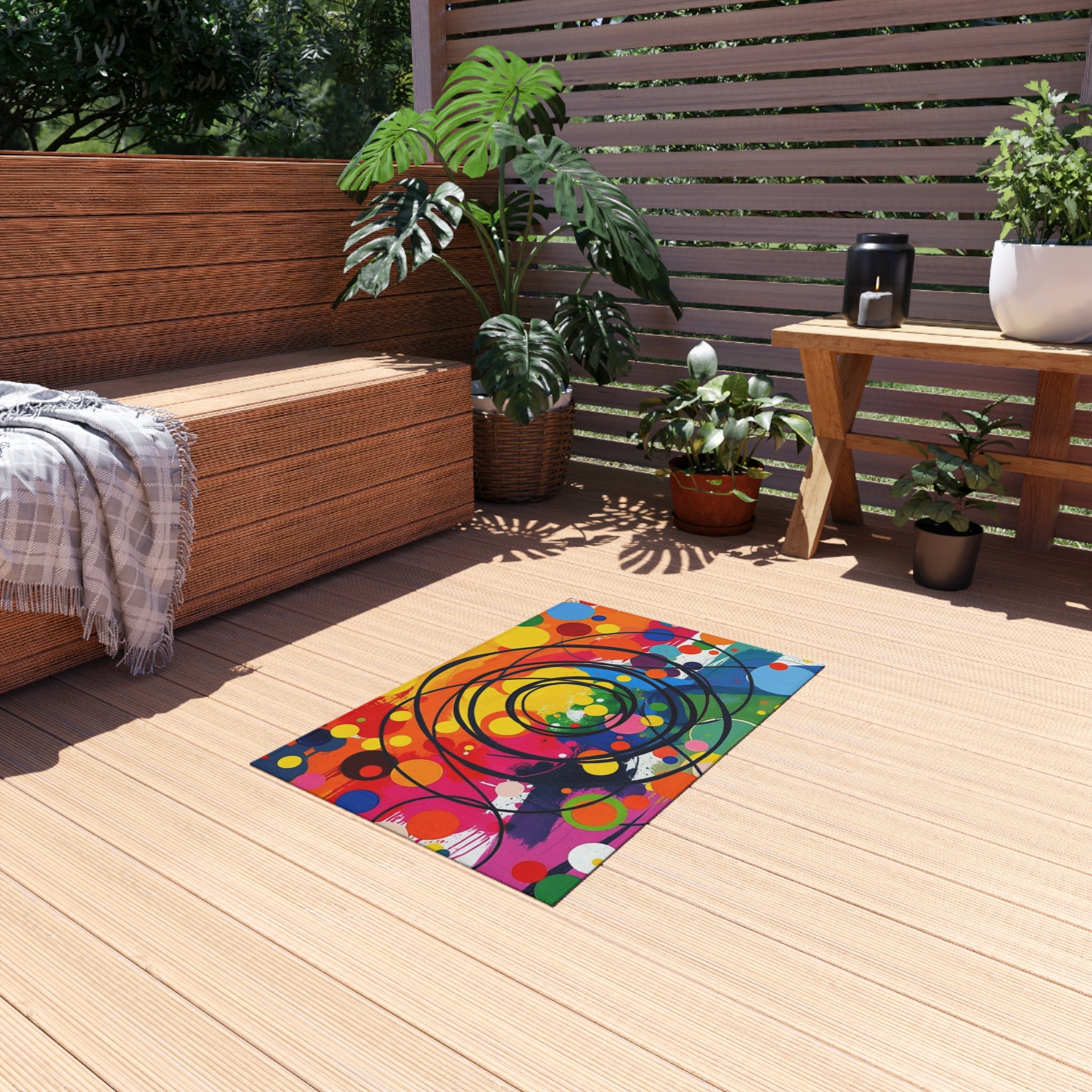 Abstract Circles and Swirls Outdoor Rug