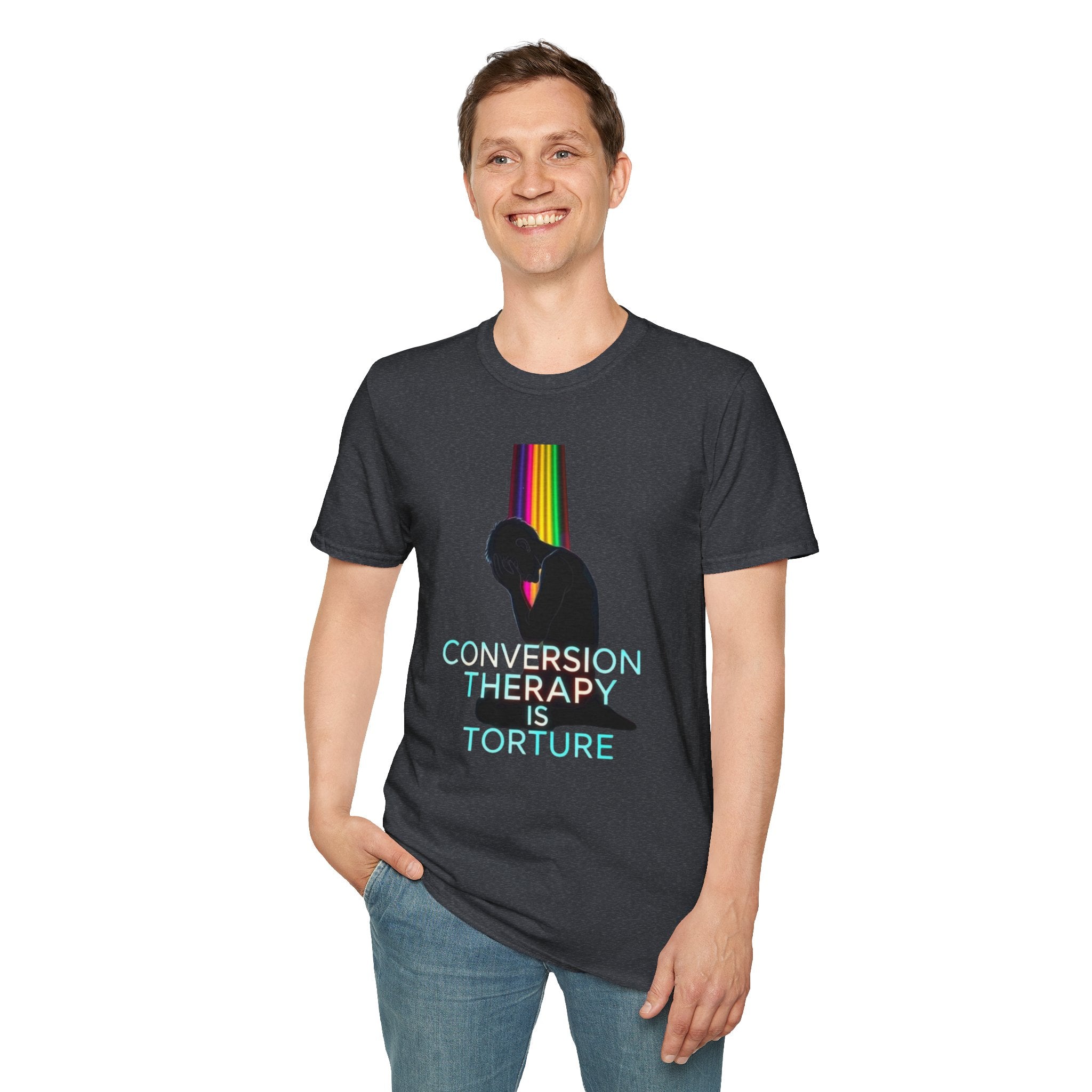 Unisex Softstyle T-Shirt: "Conversion Therapy is Torture" & "We All Belong" - LGBTQ+ Empowerment Tee