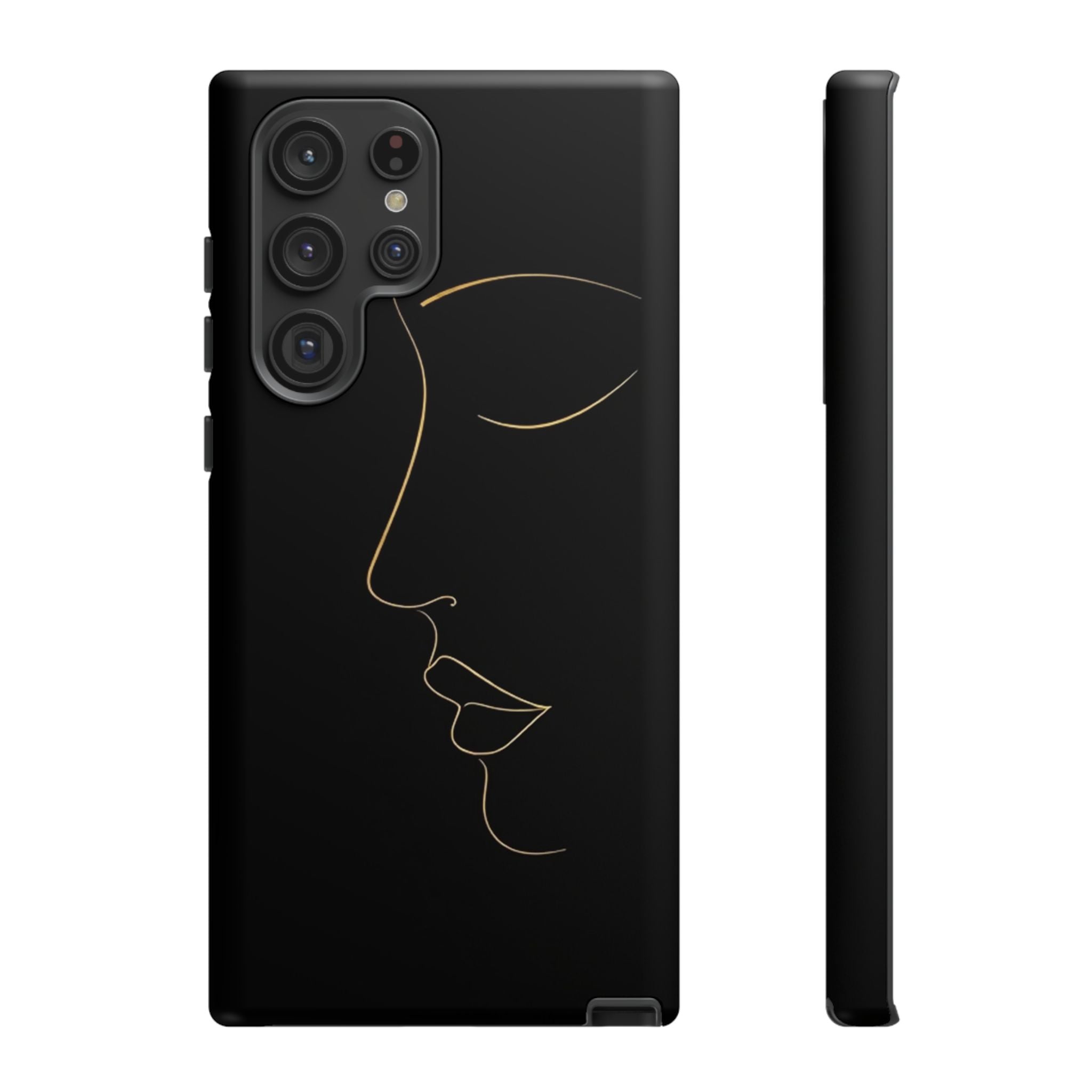 Android OR iPhone Compatible Cases - Gold Line Face Design - Unique Tough Cases