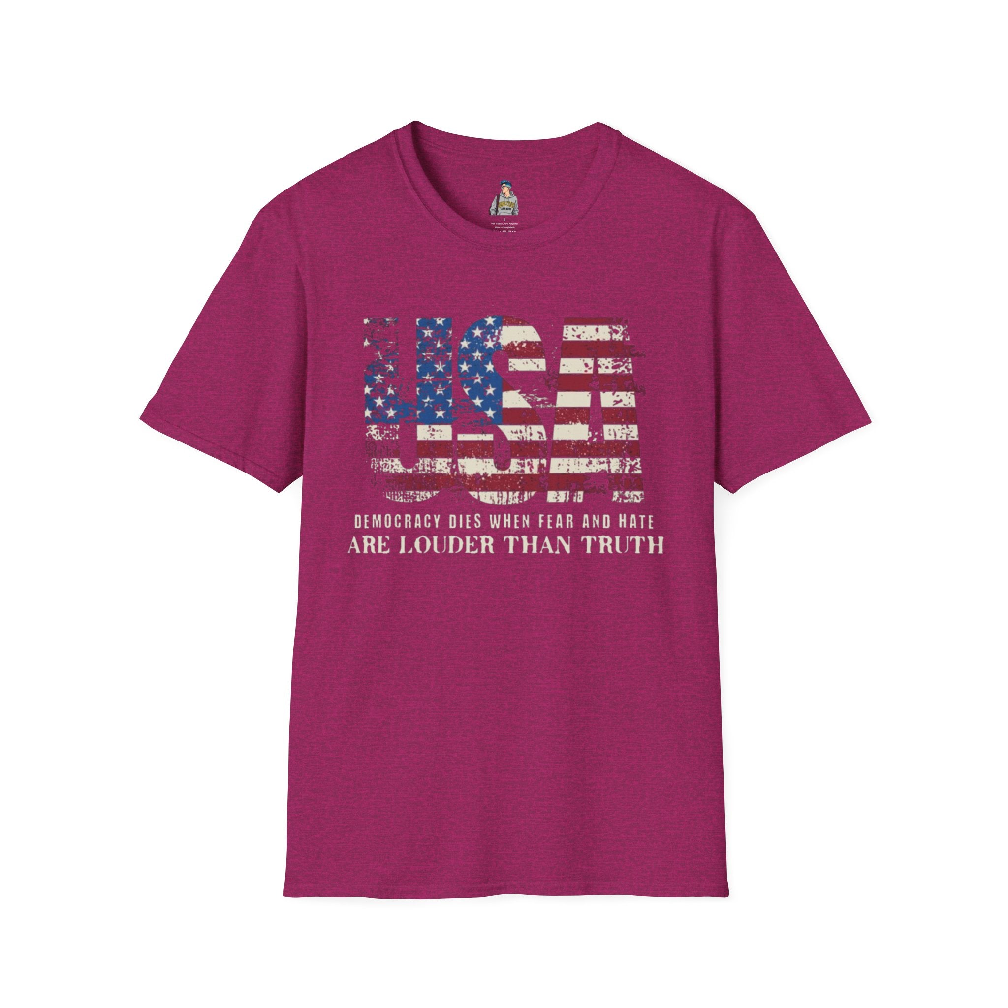 Patriotic Unisex Softstyle T-Shirt - "USA" & History Quote Design