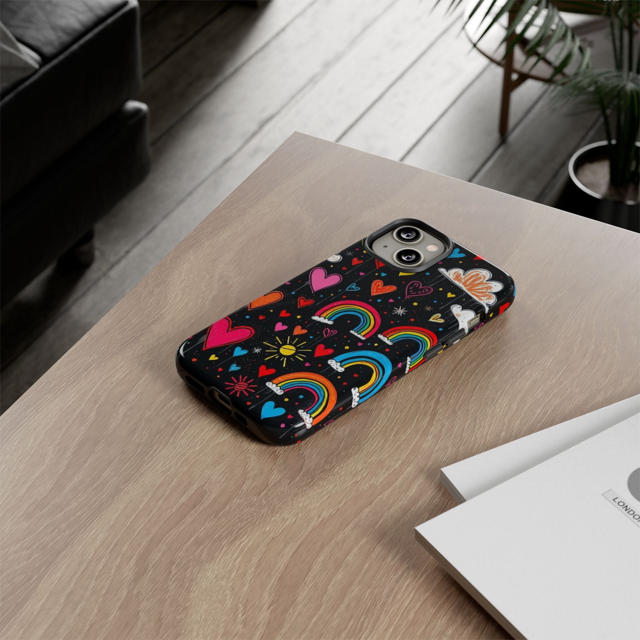 Android OR iPhone Compatible Cases - Doodle Hearts and Rainbows Design
