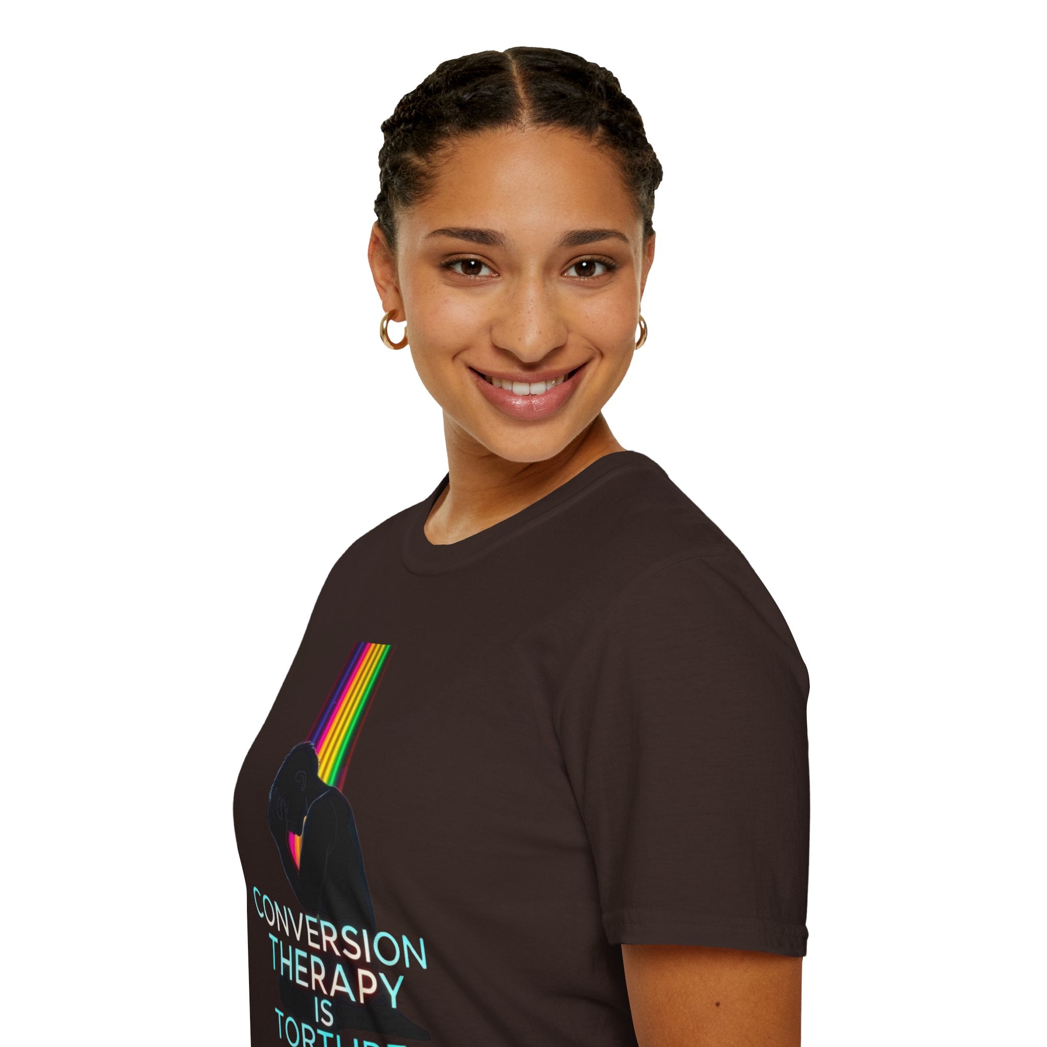 Unisex Softstyle T-Shirt - LGBTQ+ Empowerment T-Shirt: Conversion Therapy is Torture & We All Belong