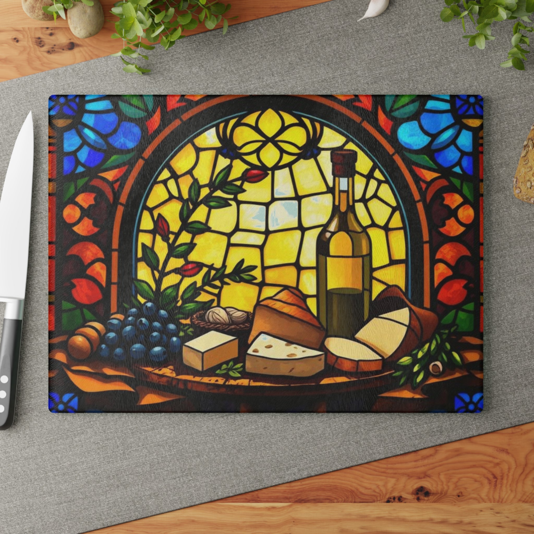 Stained Glass Wine and Cheese Cutting Board - Perfect For Entertaining