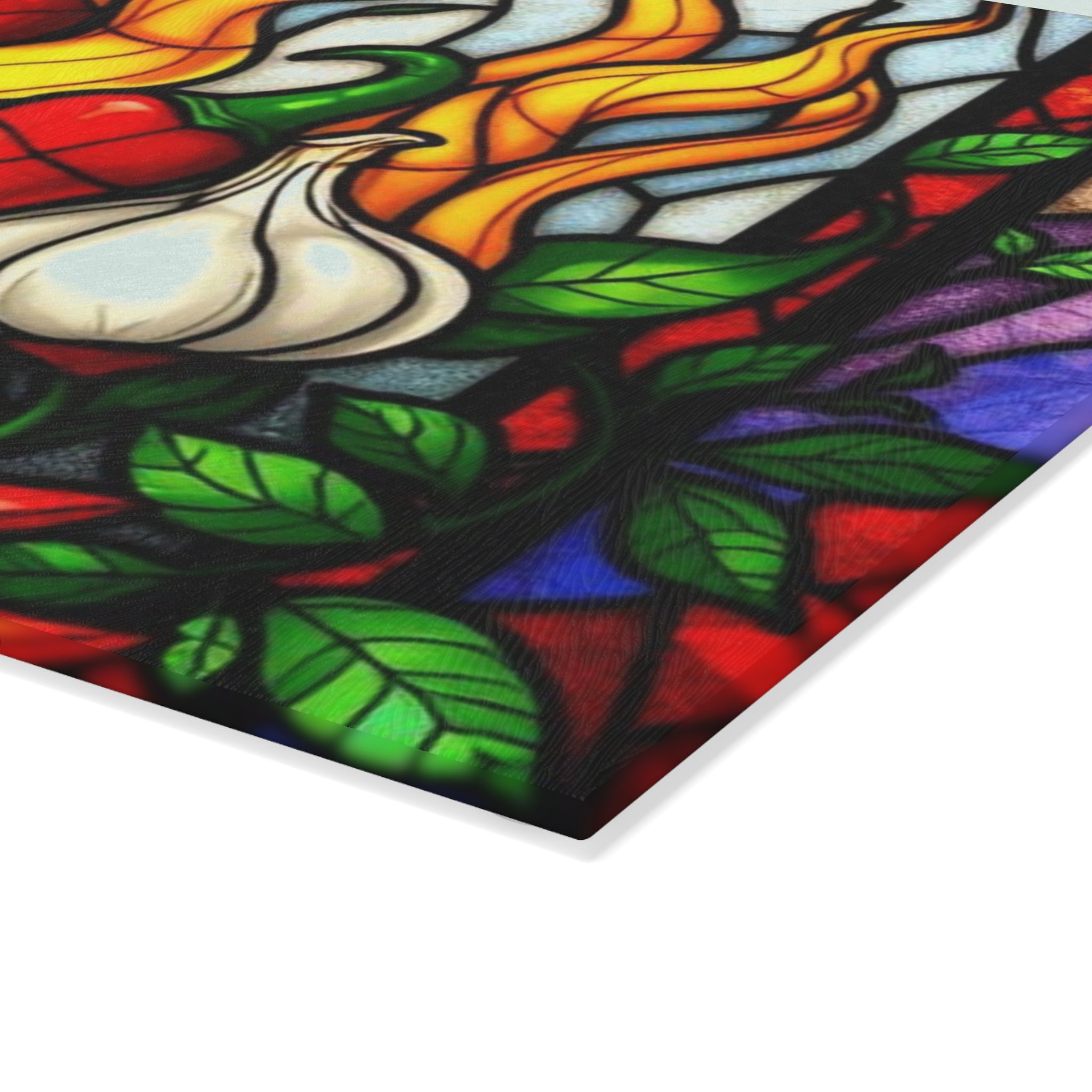 Stained Glass Chili & Garlic Cutting Board - Colorful Kitchen Decor for Culinary Enthusiasts