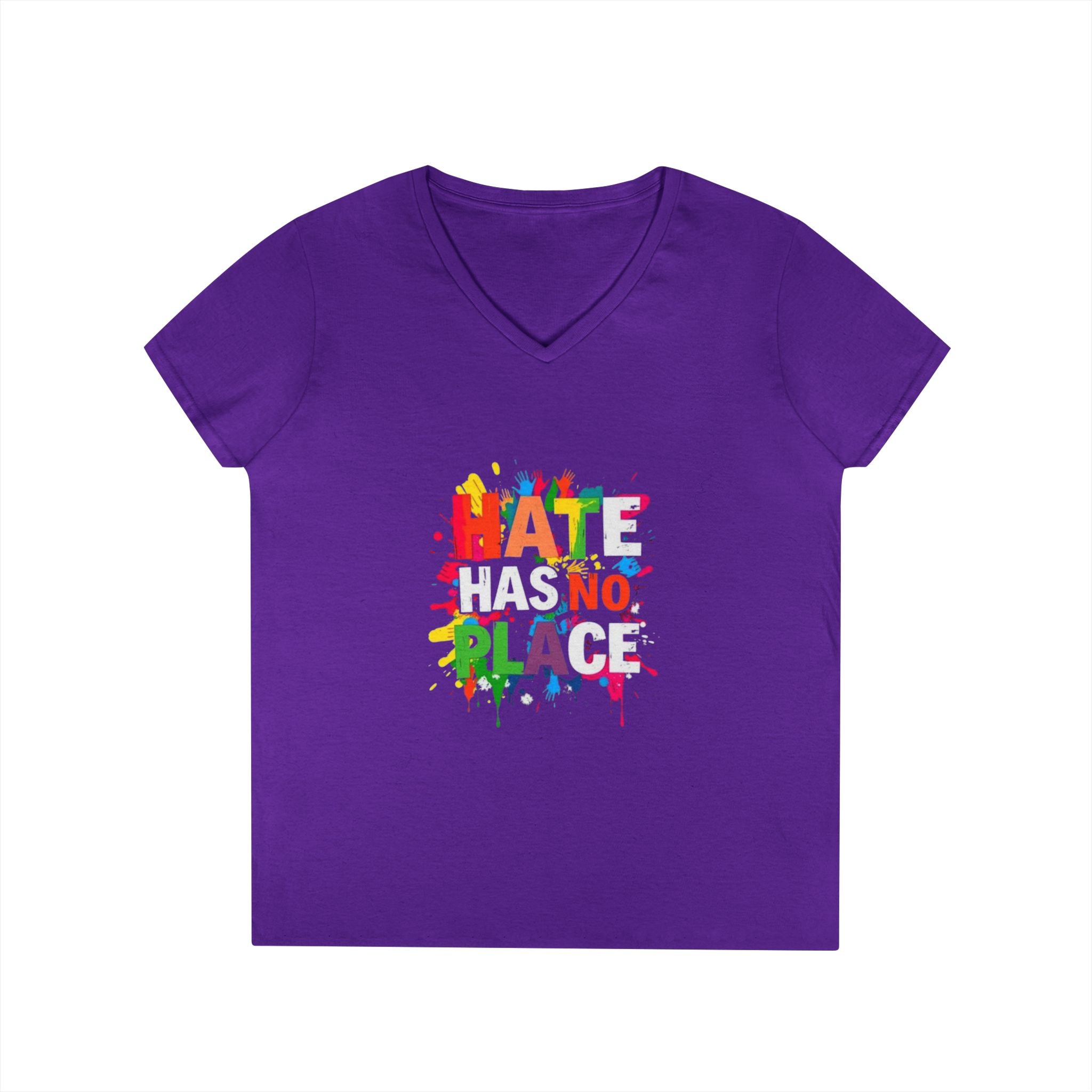 Ladies' V-Neck T-Shirt - "Hate Has No Place" Statement Tee
