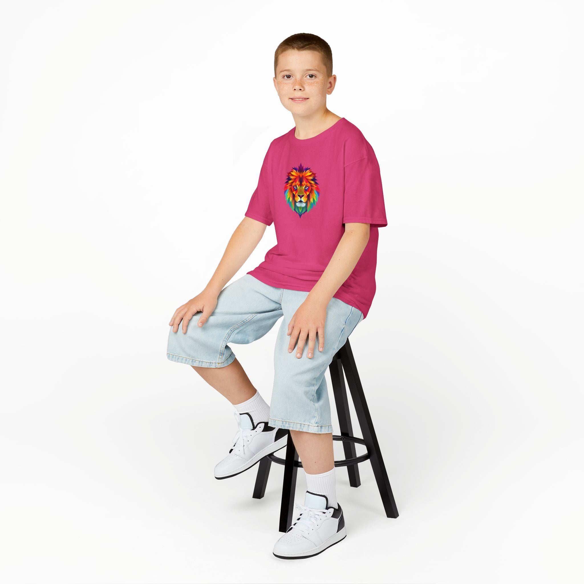 Colorful Fractal Lion Kids Heavy Cotton Tee
