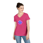 Ladies' V-Neck T-Shirt with Vibrant Trans Colors Rose Design - Perfect for Casual Wear and Gifts