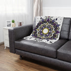 Purple, Black, Yellow and White Mandala Microfiber Blanket