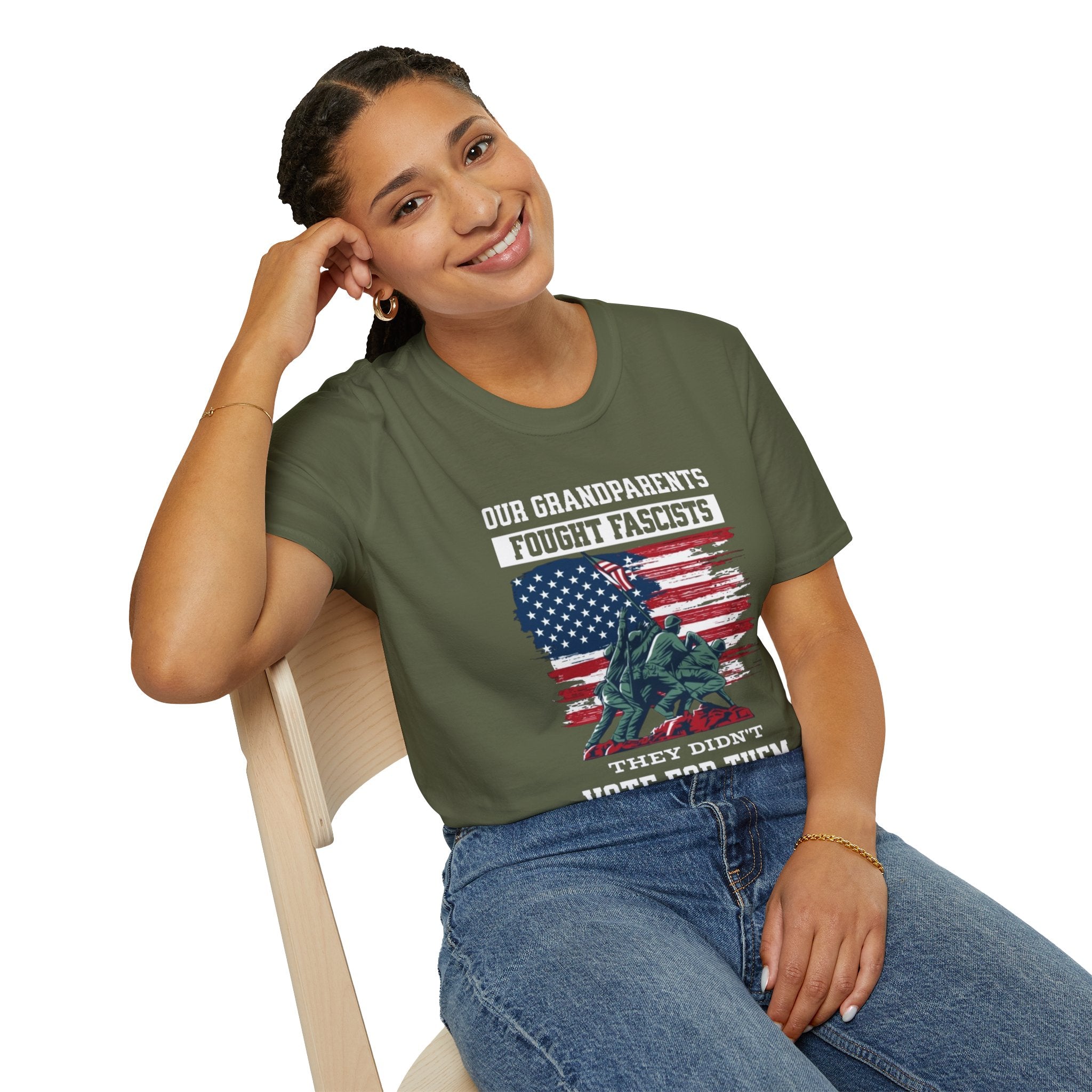 Unisex Softstyle T-Shirt: 'Our Grandparents Fought Fascists' Patriotic Tee
