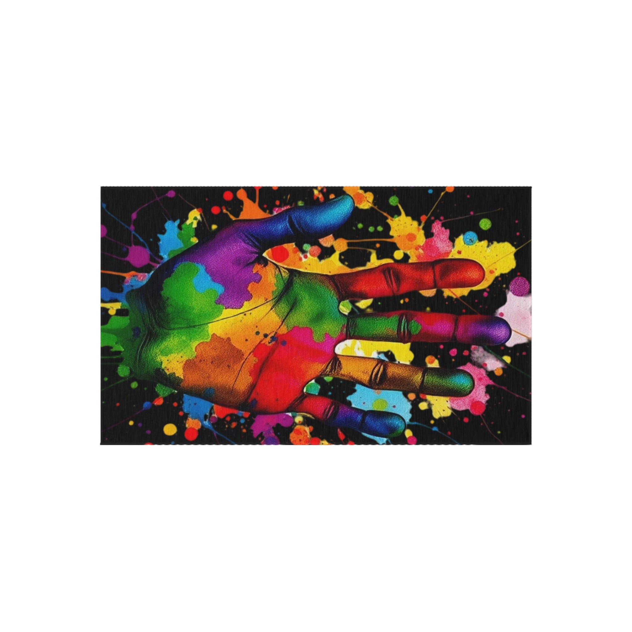 Rainbow Hand Art Outdoor Rug - Colorful Decorative Mat for Patios & Gardens