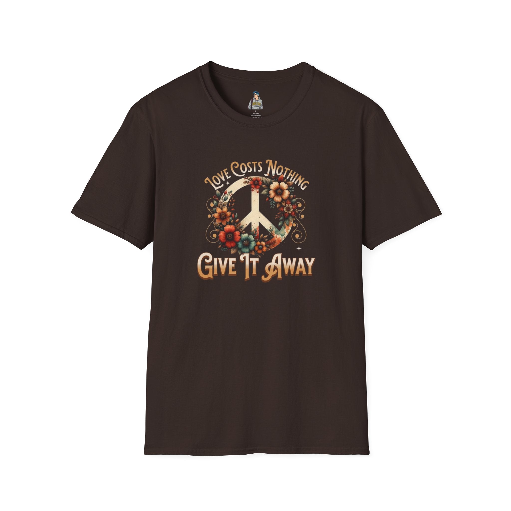 Unisex Softstyle T-Shirt - Love Costs Nothing, Give It Away Floral Peace Design
