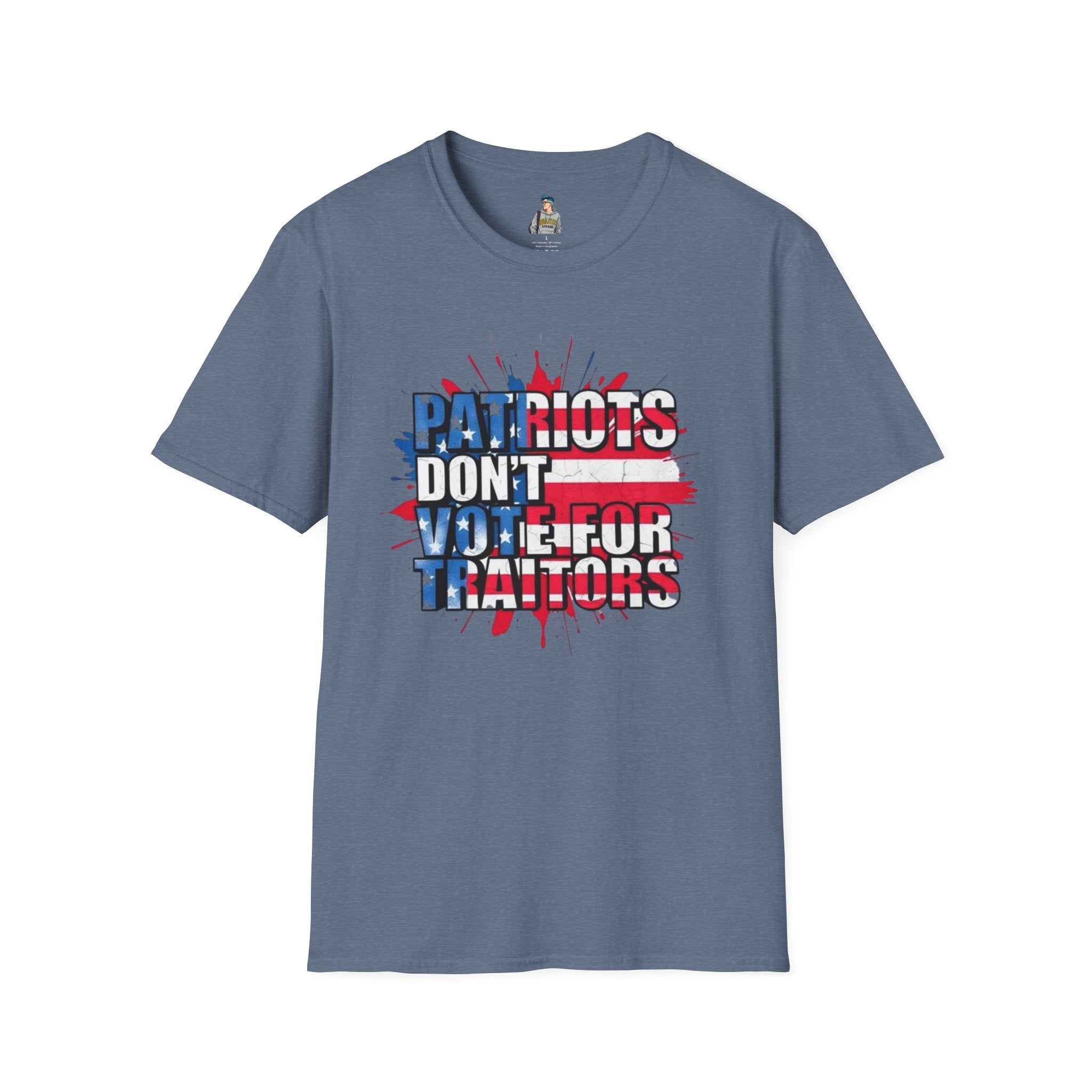 Unisex Softstyle T-Shirt - 'Patriots Don't Vote for Traitors' with USA Flag Design