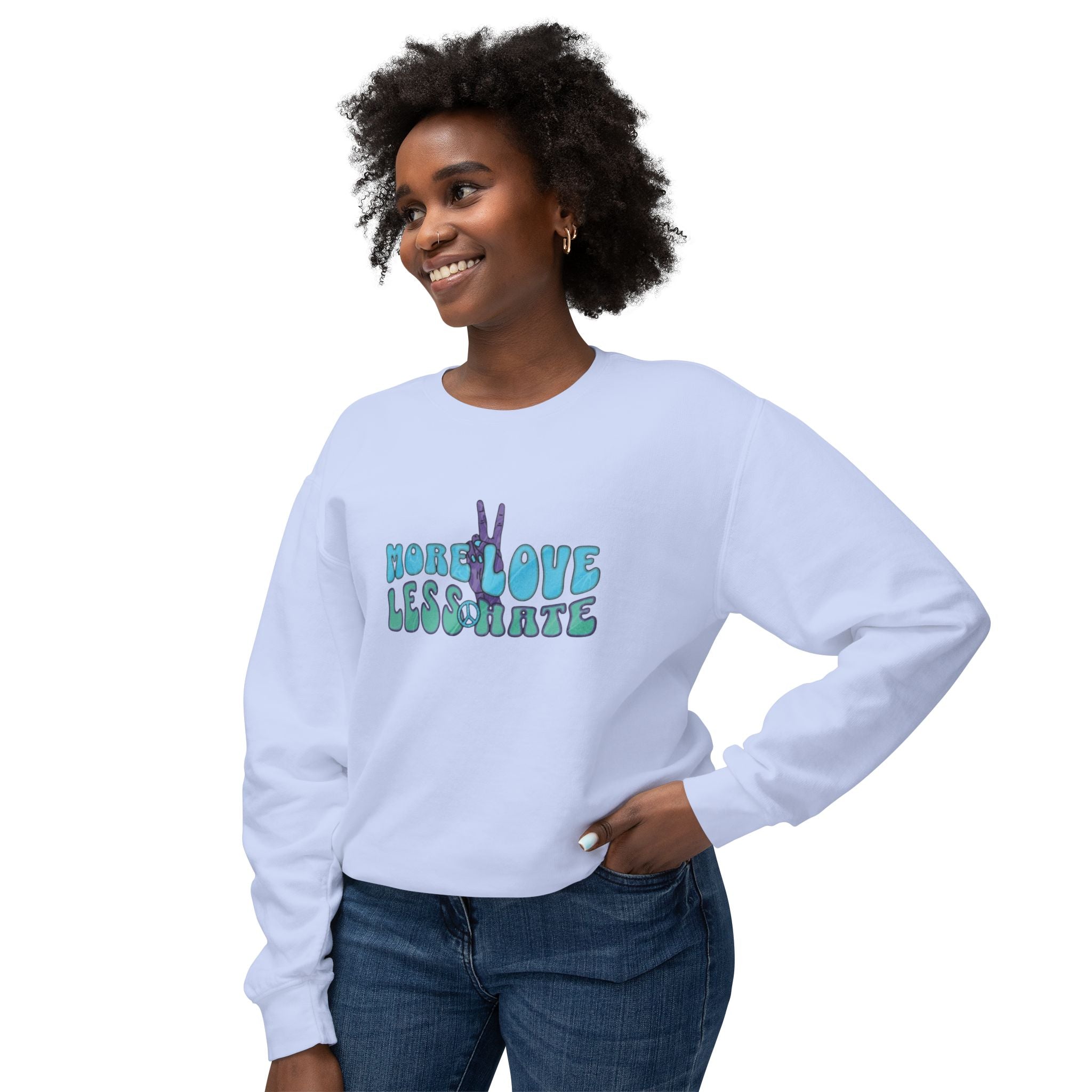 Unisex Lightweight Crewneck Sweatshirt -More Love Less Hate