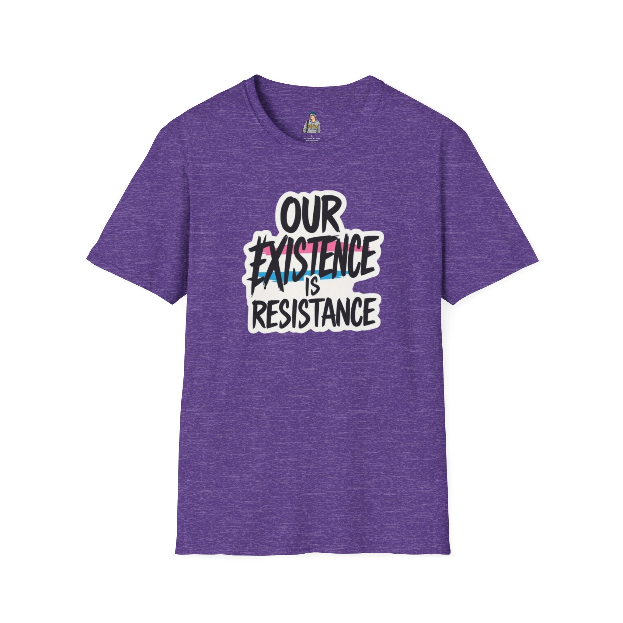 Our Existence is Resistance Trans Pride Unisex Softstyle T-Shirt - Empowering Statement Tee for Activists and Advocates