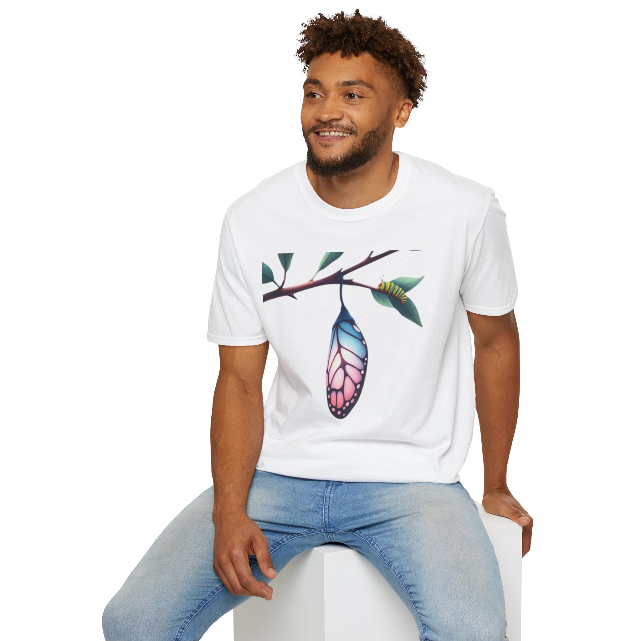 Trans Caterpillar to Butterfly Transformation T-Shirt, Unisex Graphic T-Shirt