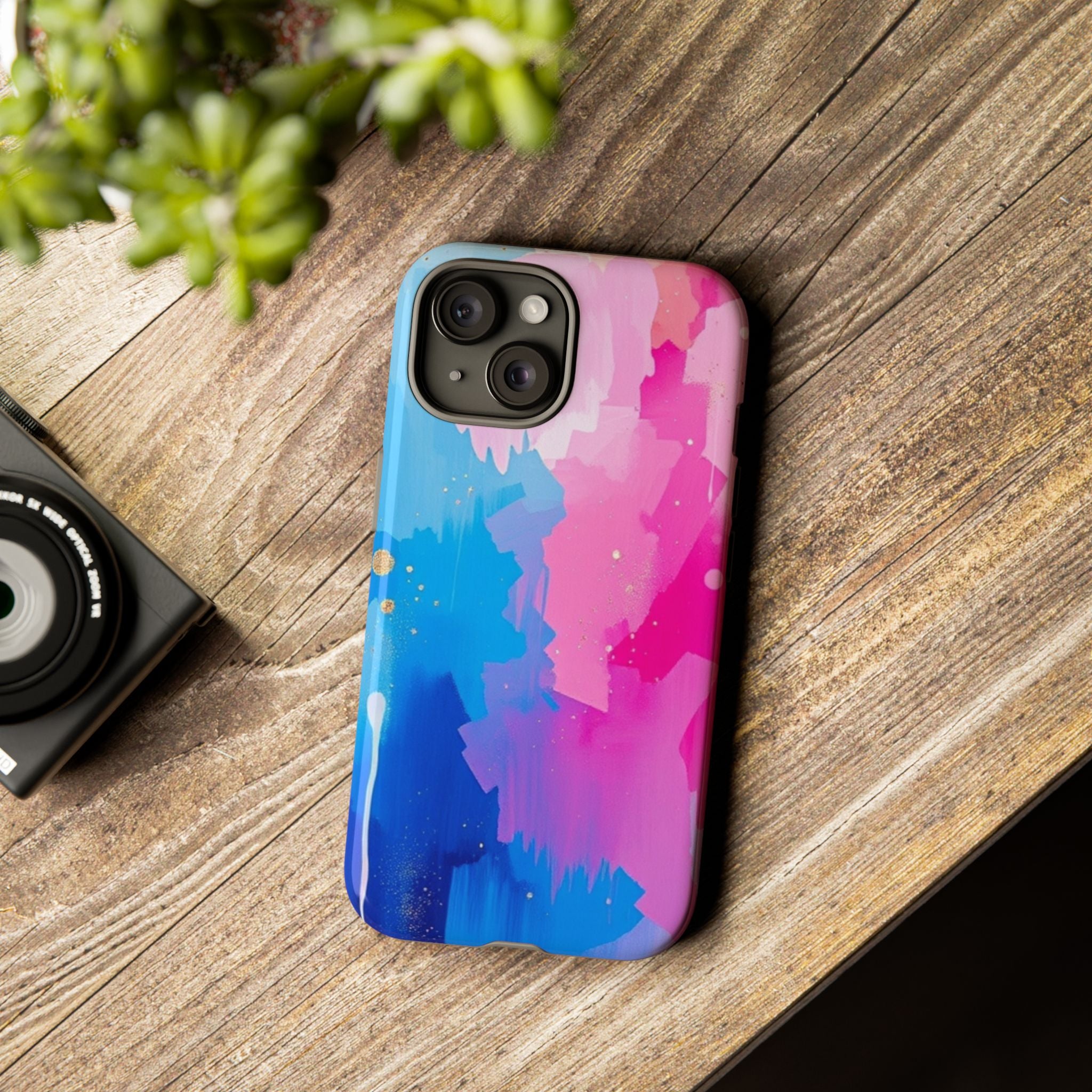 Android OR iPhone Compatible Cases - Pink and Blue Color Splash Design