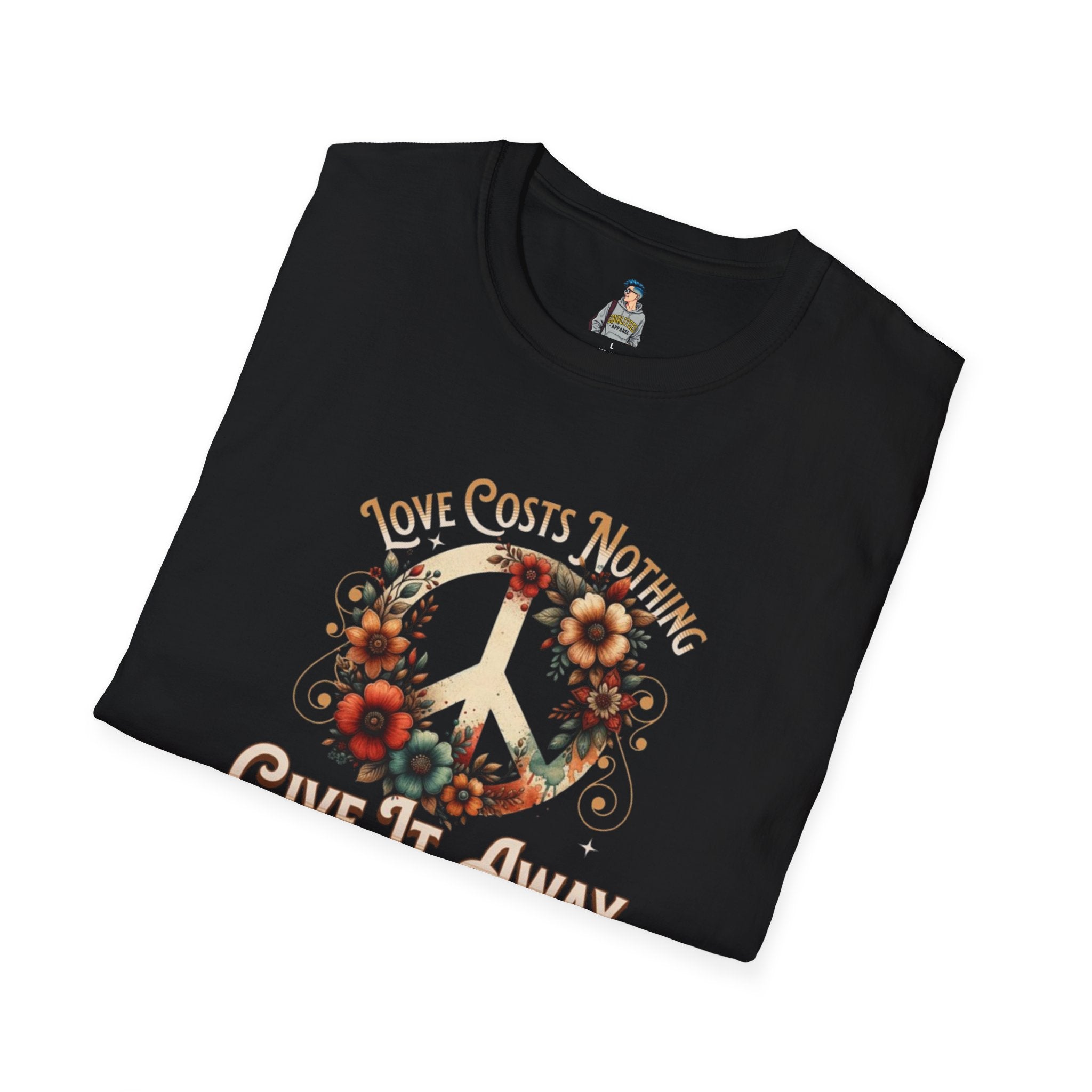 Unisex Softstyle T-Shirt - Love Costs Nothing, Give It Away Floral Peace Design
