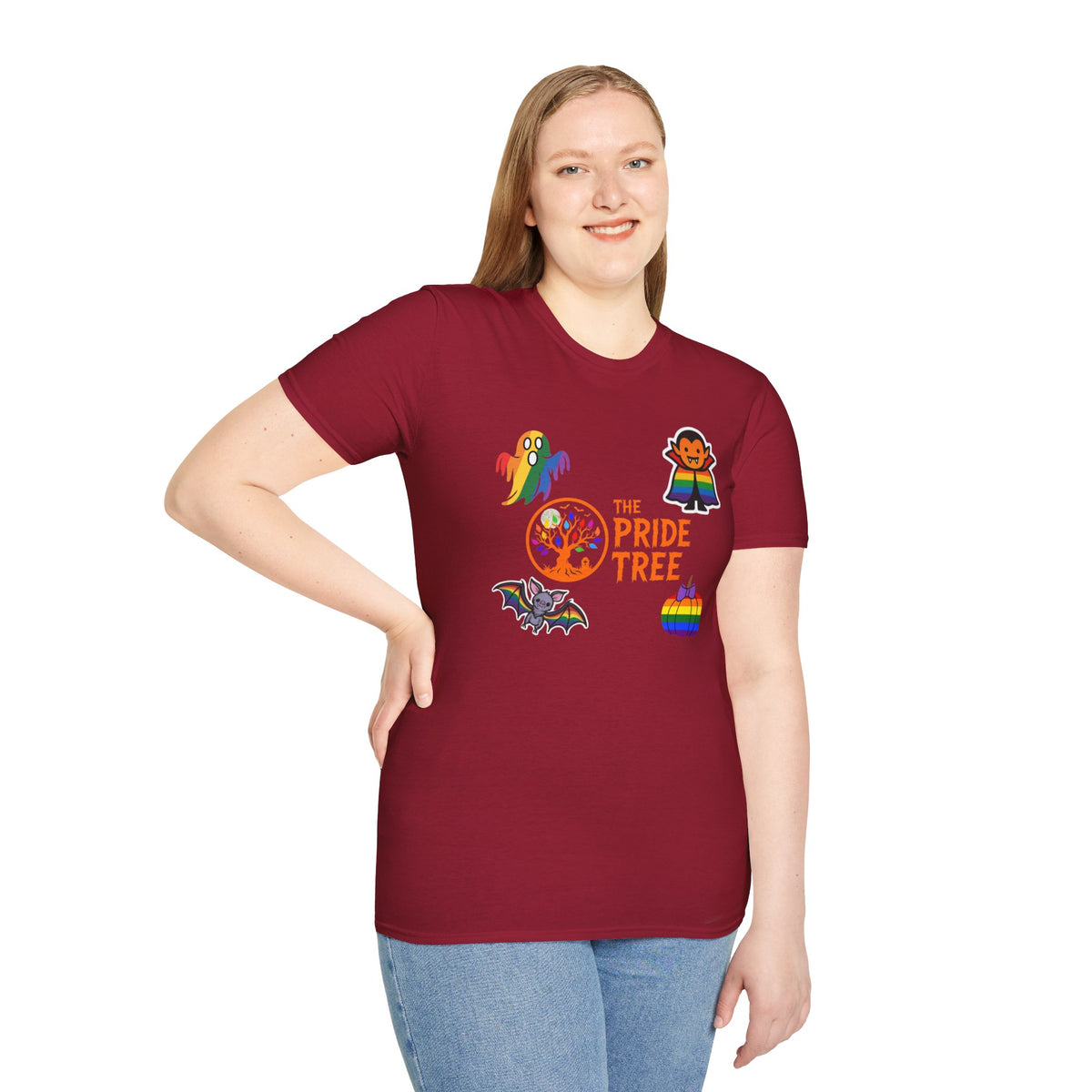 The Pride Tree Halloween T‑Shirt — Rainbow Ghosts, Pumpkins & Bat Graphic Tee