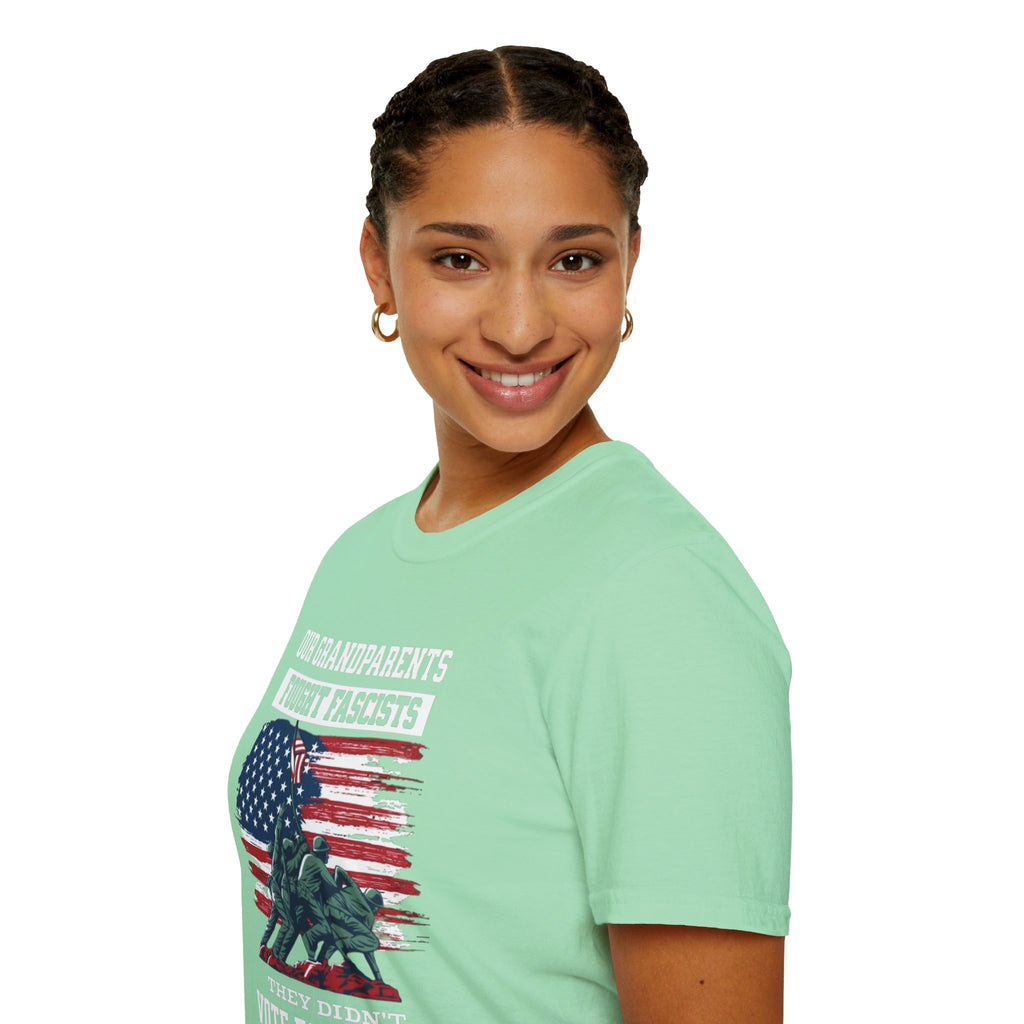 Unisex Softstyle T-Shirt: 'Our Grandparents Fought Fascists' Patriotic Tee