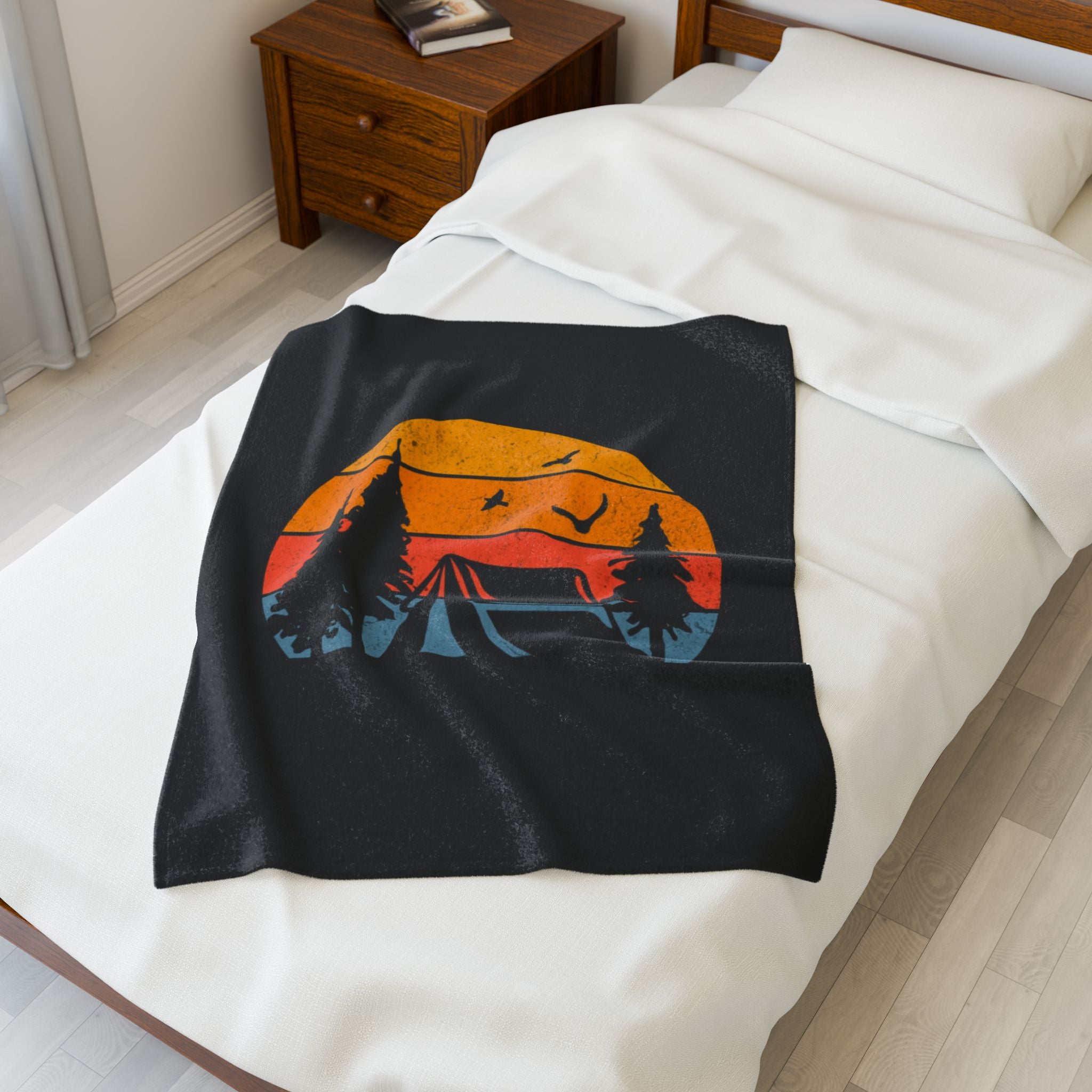 Camp Scene Velveteen Plush Blanket – For Comfort and Warmth