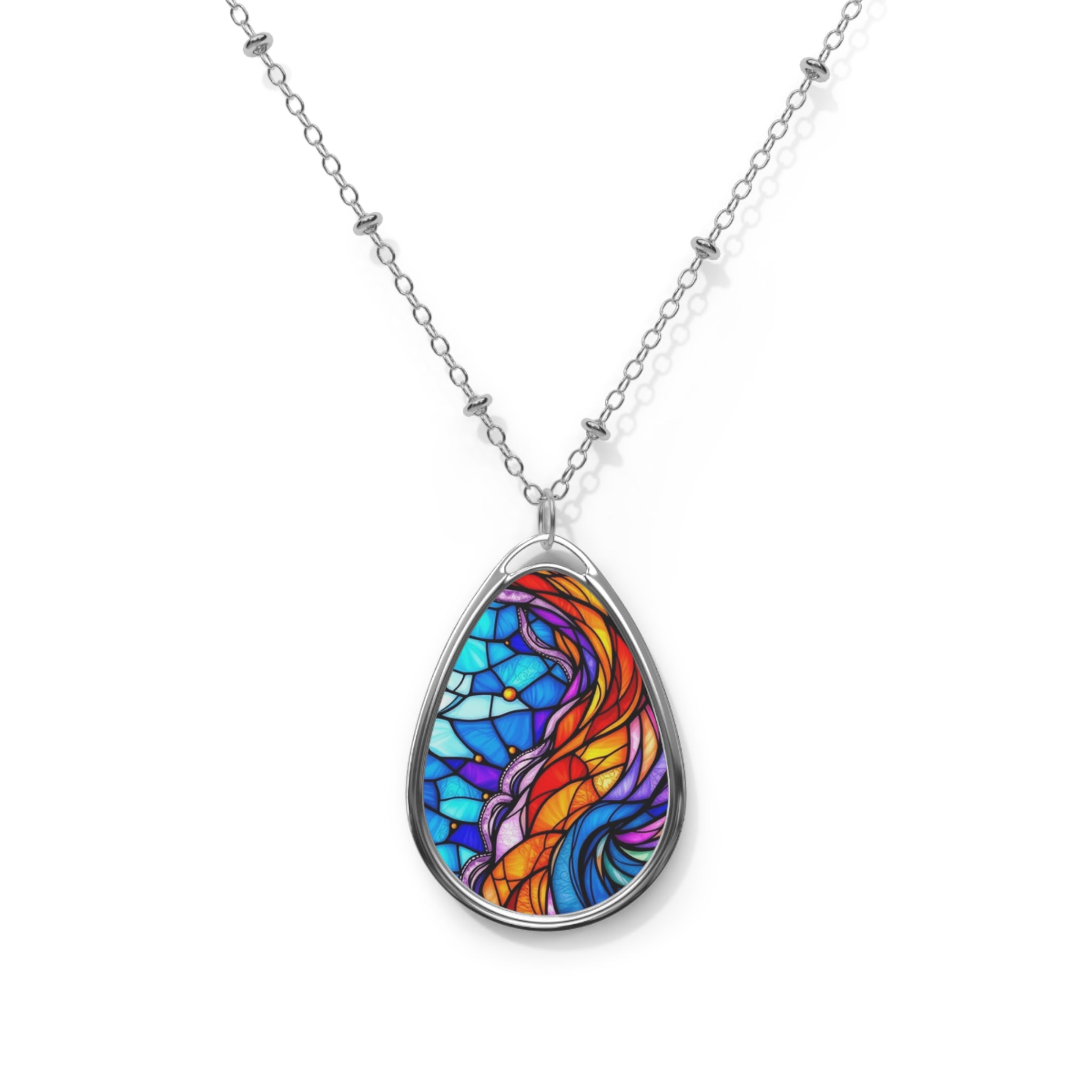 Oval Necklace- Fire and Ice Design Pendant