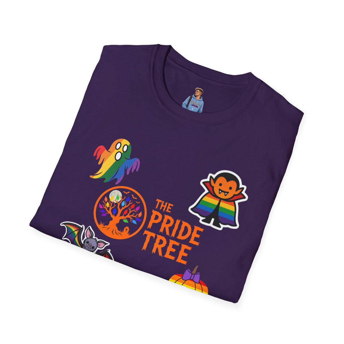 The Pride Tree Halloween T‑Shirt — Rainbow Ghosts, Pumpkins & Bat Graphic Tee