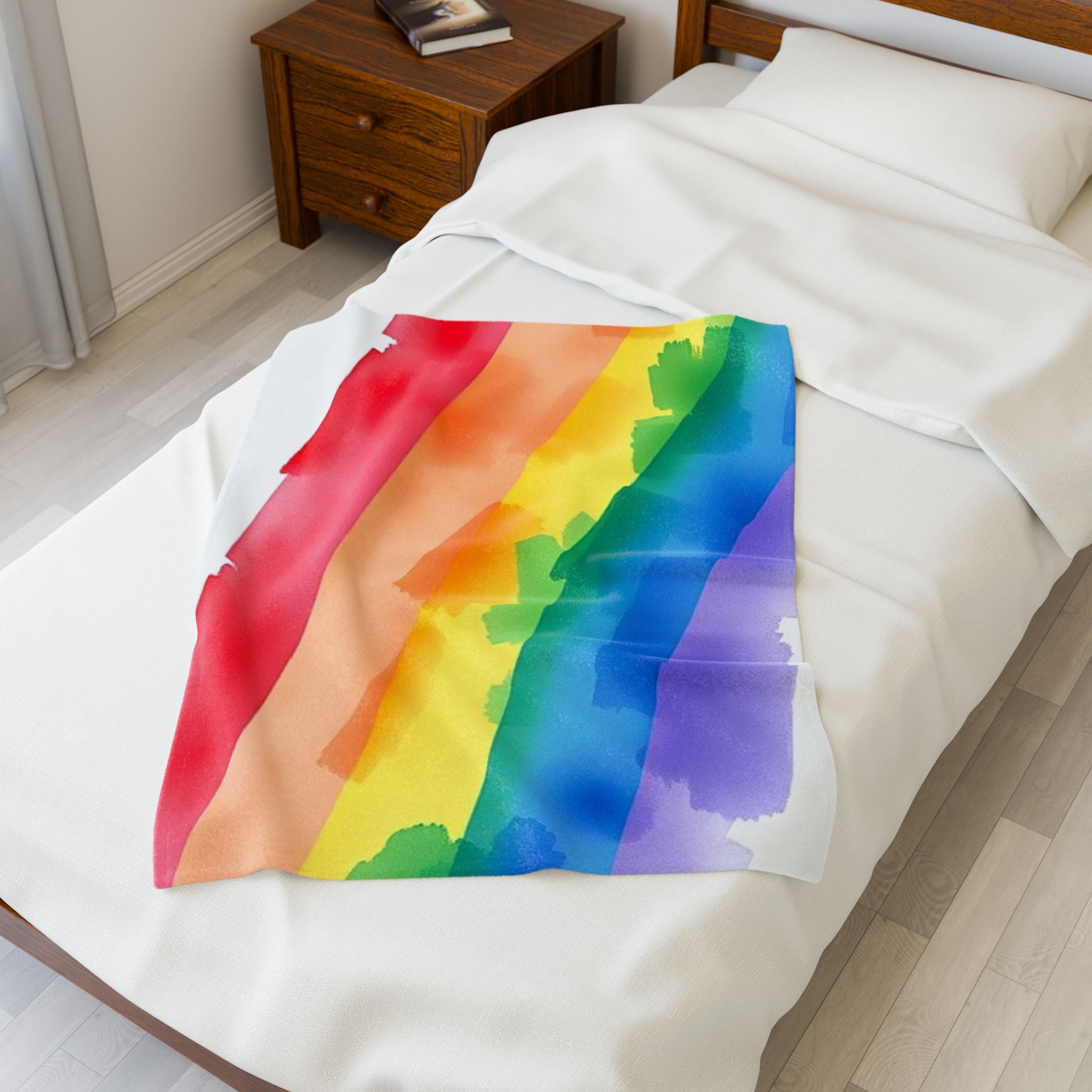Rainbow Watercolor Velveteen Plush Blanket – For Comfort and Warmth
