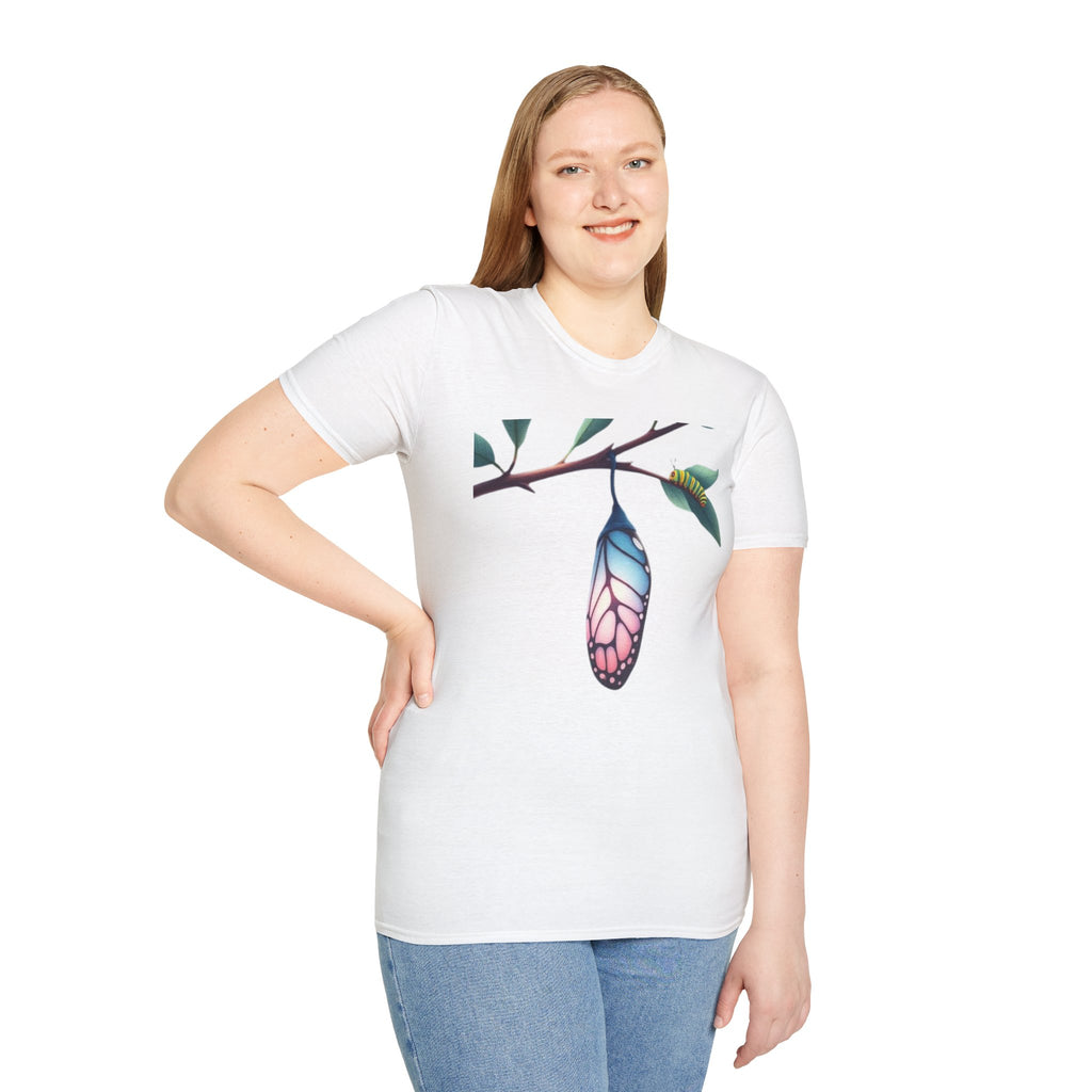Trans Caterpillar to Butterfly Transformation T-Shirt, Unisex Graphic T-Shirt