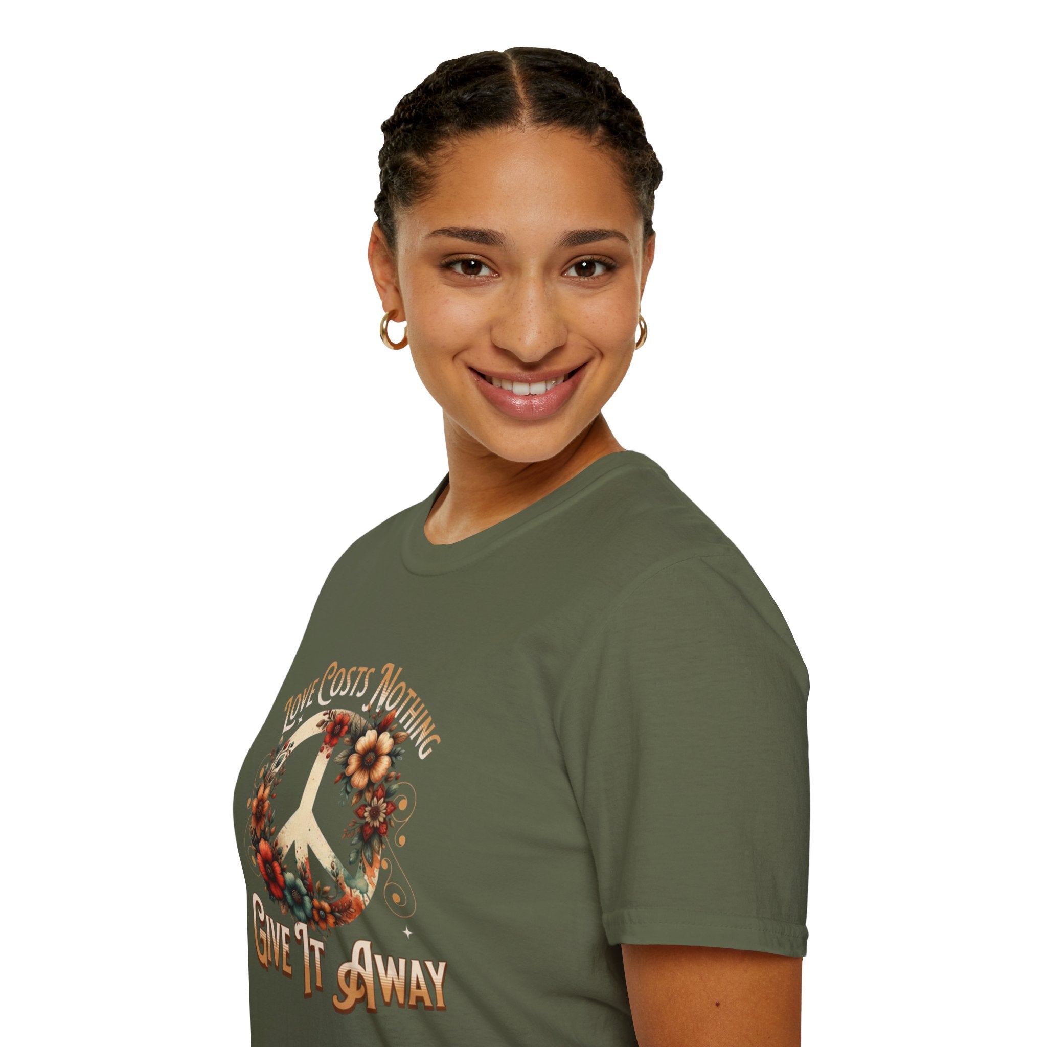 Unisex Softstyle T-Shirt - Love Costs Nothing, Give It Away Floral Peace Design