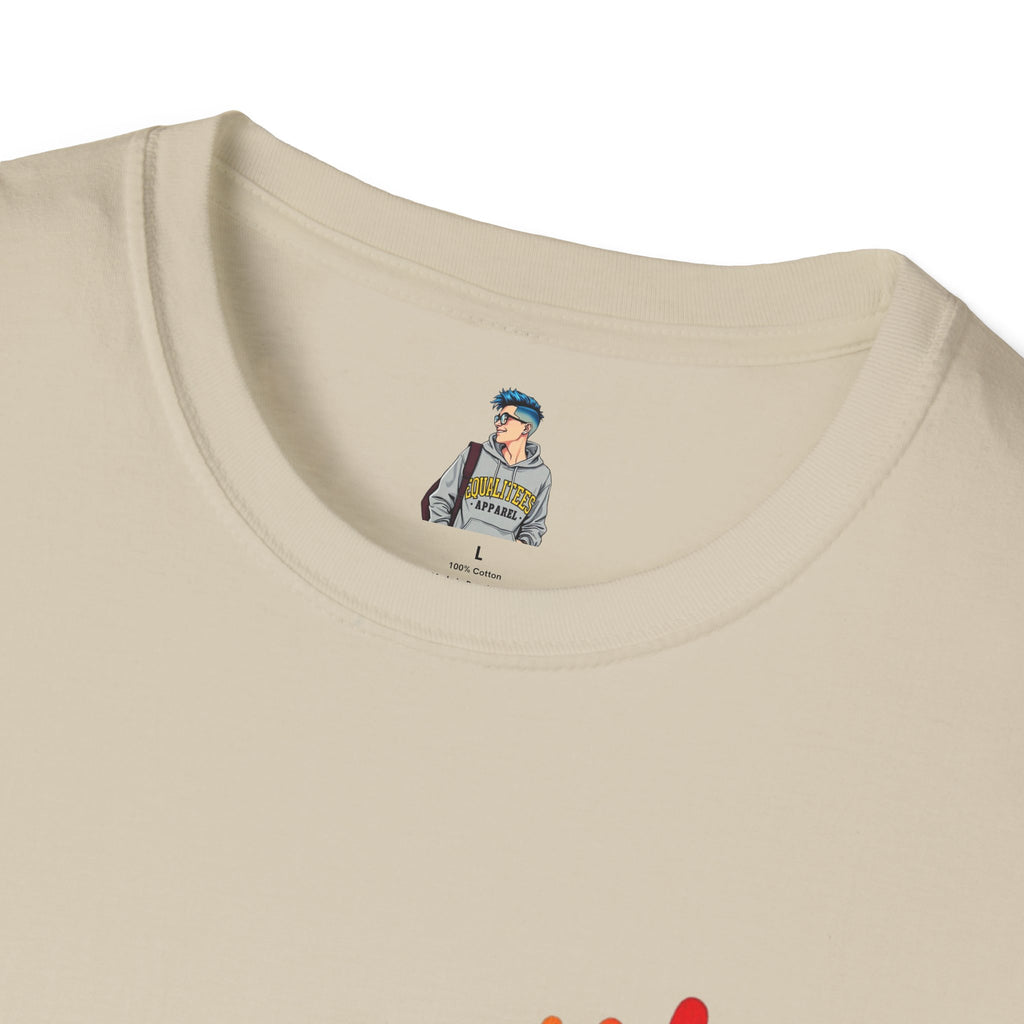 Inclusive Art Unisex Softstyle T-Shirt – ‘ Rainbow Handprint We All Belong’