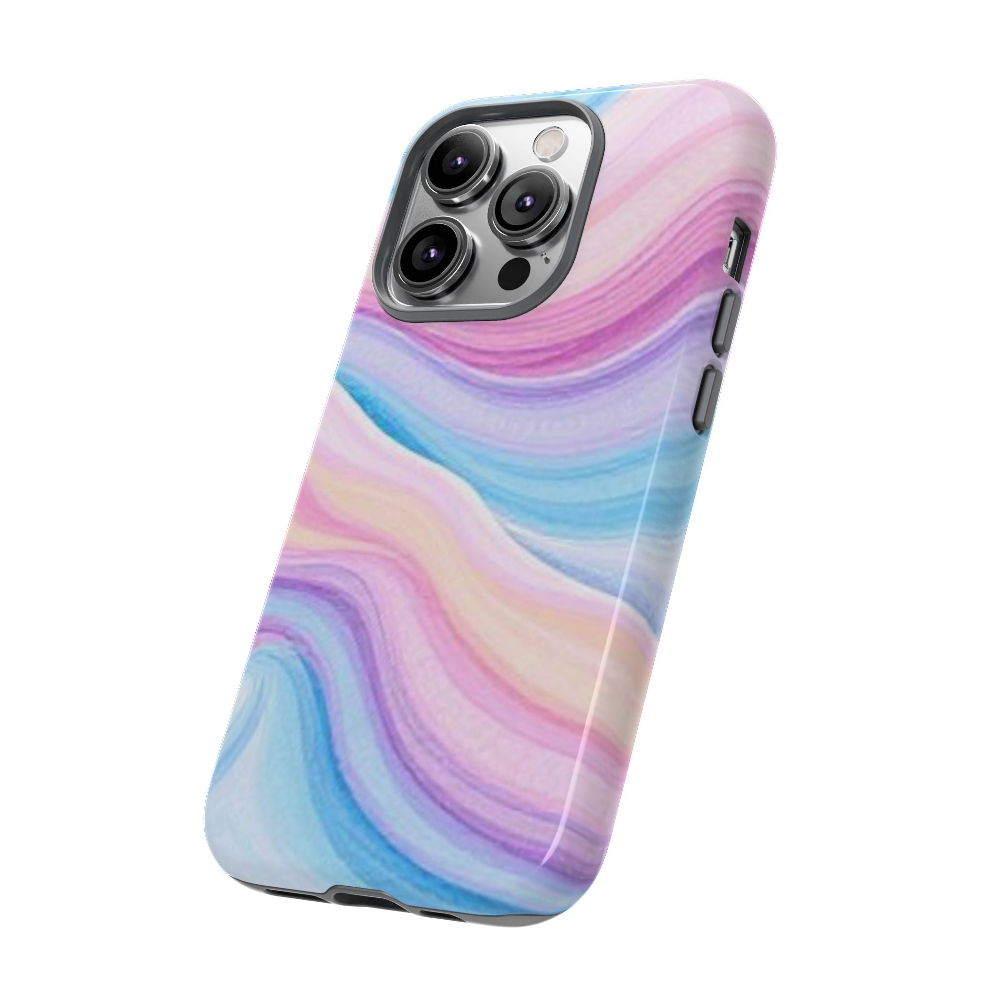 Pastel Marble Tough Phone Case iPhone — Swirled Pink & Blue Protective Cover