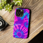 Tie-Dye Floral Phone Case for iPhone — Pink & Blue Retro Protective Tough Case