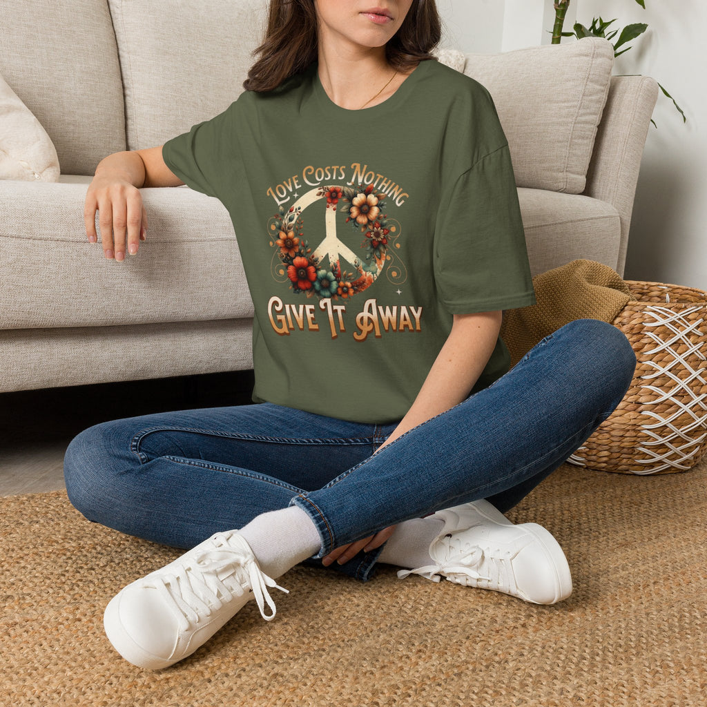 Unisex Softstyle T-Shirt - Love Costs Nothing, Give It Away Floral Peace Design