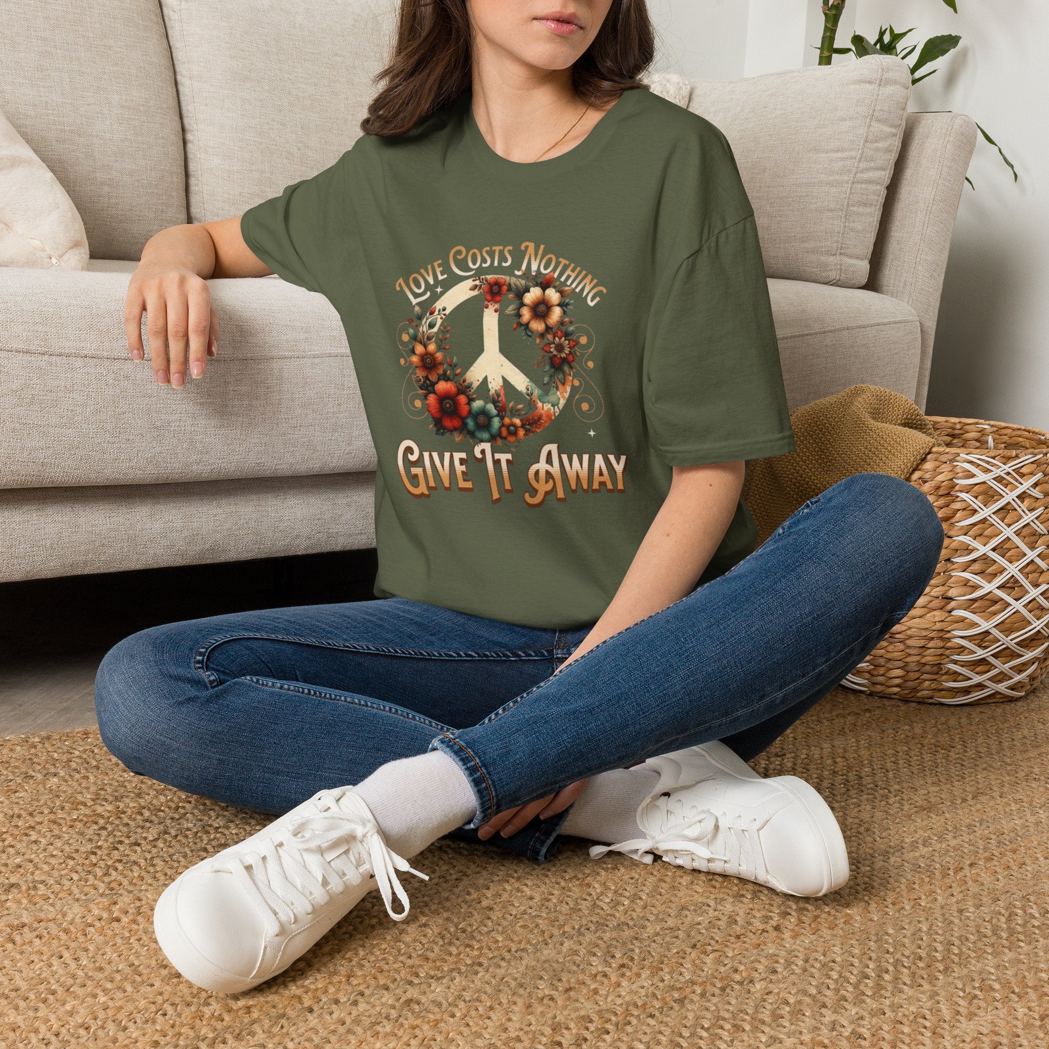 Unisex Softstyle T-Shirt - Love Costs Nothing, Give It Away Floral Peace Design