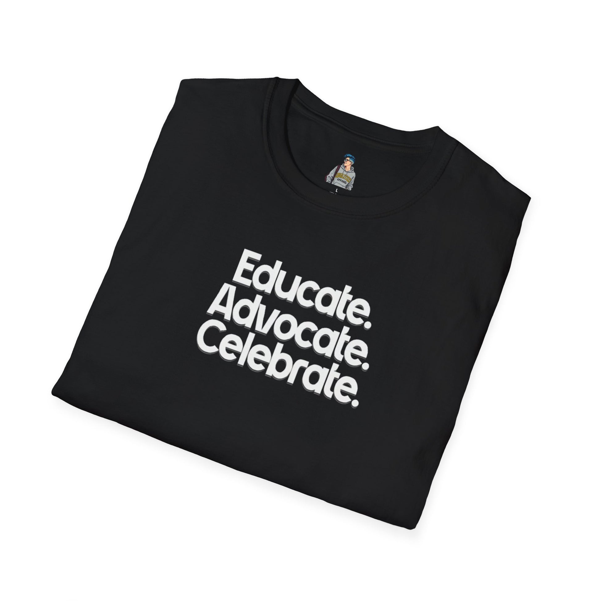 Educate. Advocate. Celebrate. Minimalist Pride T-Shirt
