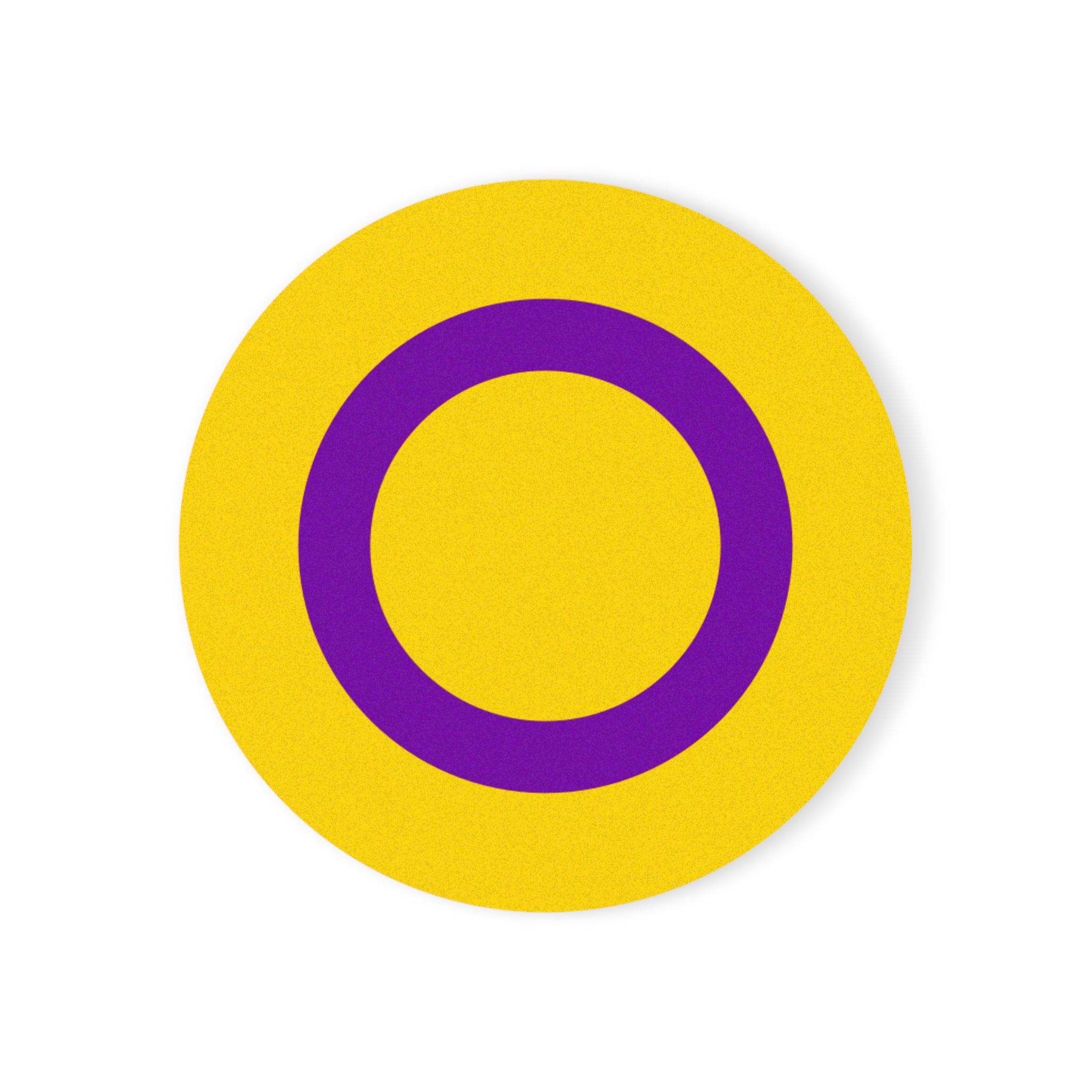 Colorful Round Cork Back Coaster - Bright Yellow with Purple Ring, Perfect for Home Decor & Gifts