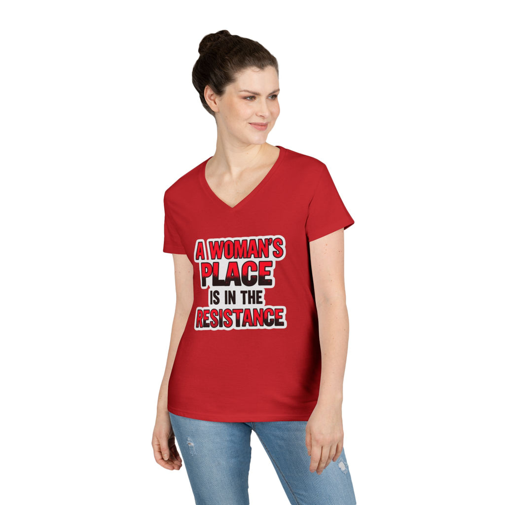 Empowering V-Neck T-Shirt - "A Woman's Place Is In The Resistance"