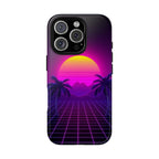 Android OR iPhone Compatible Cases - 80's Digital Grid Sunset Design - Unique Tough Cases