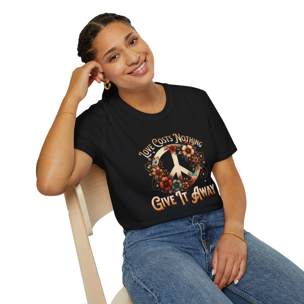 Unisex Softstyle T-Shirt - Love Costs Nothing, Give It Away Floral Peace Design