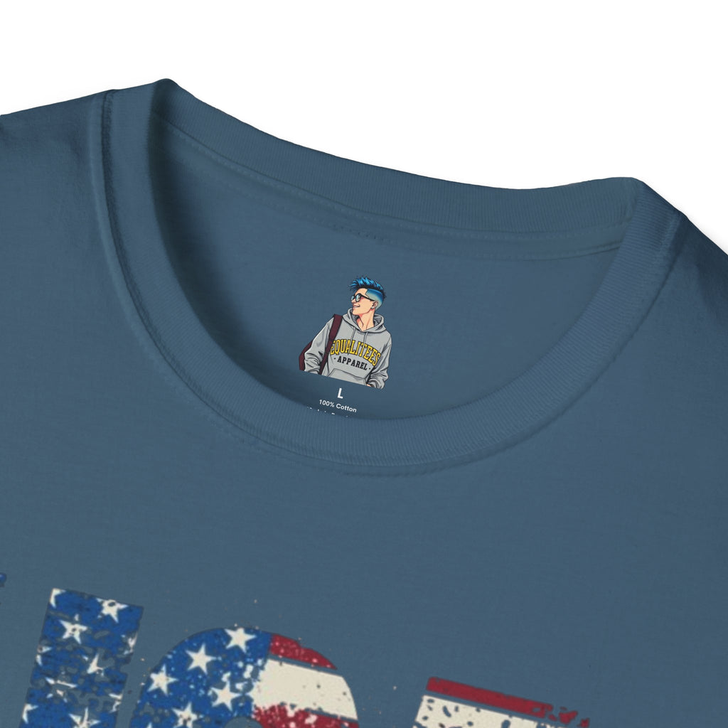 Patriotic Unisex Softstyle T-Shirt - "USA" & History Quote Design