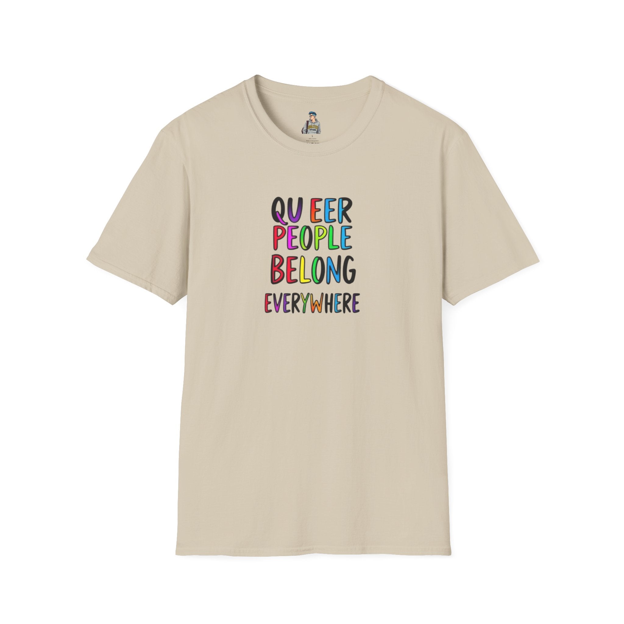Queer Pride Unisex Softstyle T-Shirt - "Queer People Belong Everywhere"