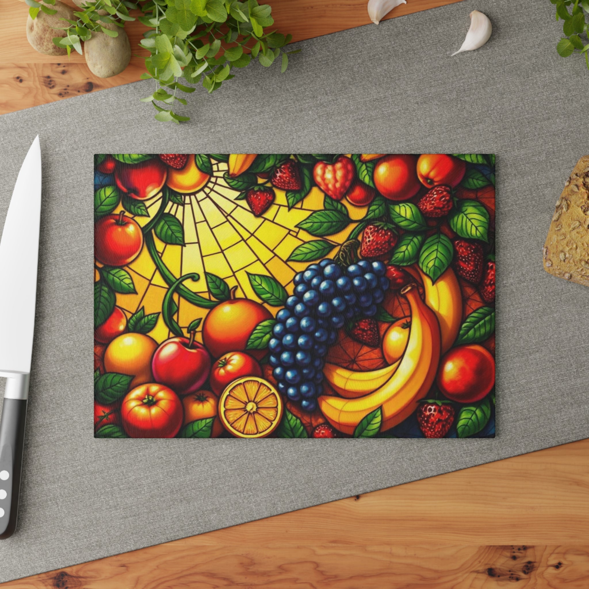 Vibrant Fruit Art Glass Cutting Board - Ideal for Culinary Enthusiasts
