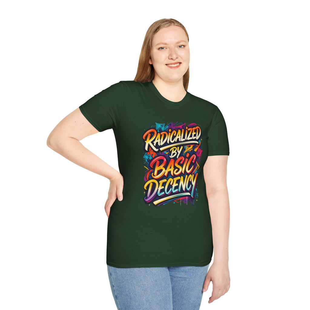Radicalized by Basic Decency T-Shirt Colorful Graffiti Typography