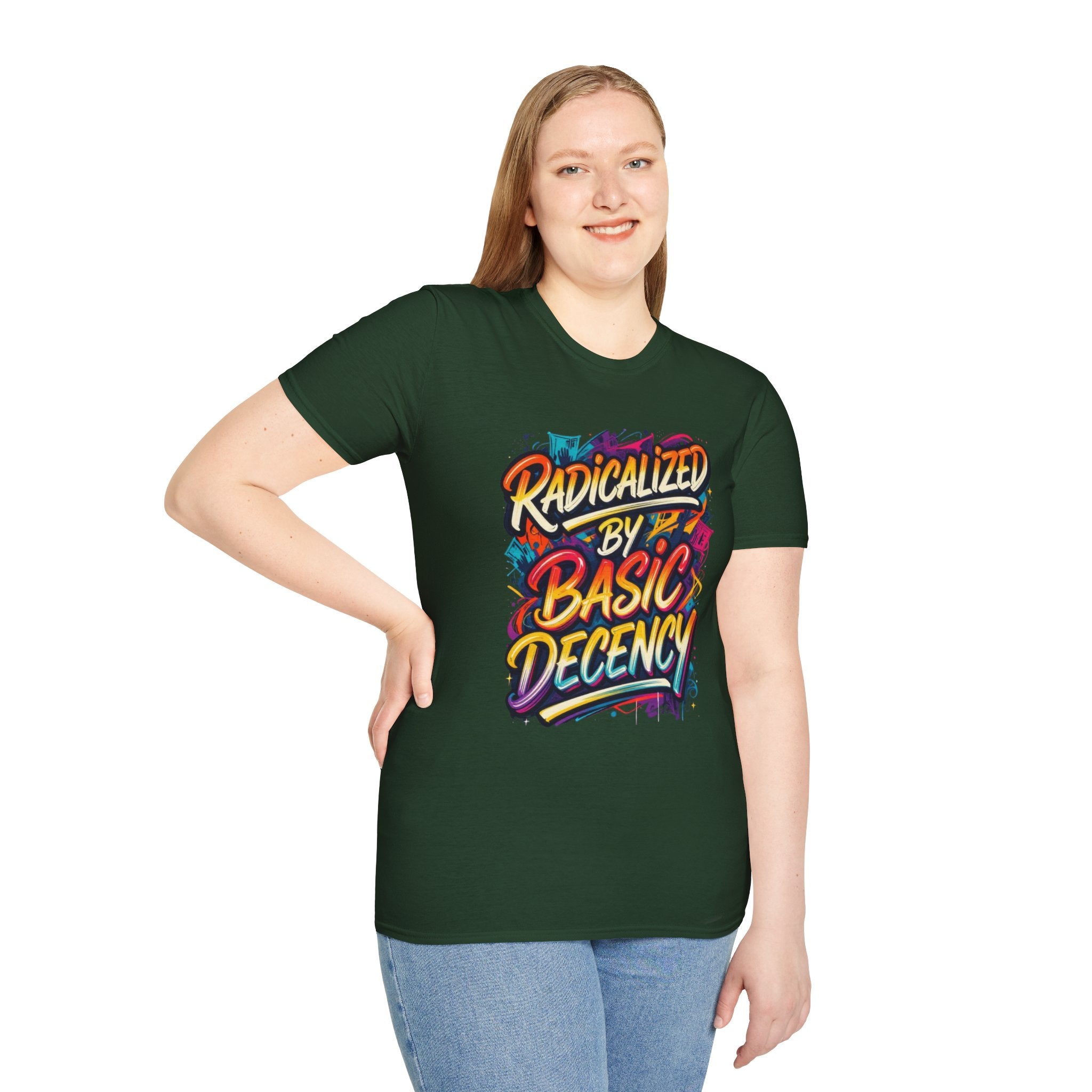 Radicalized by Basic Decency T-Shirt Colorful Graffiti Typography
